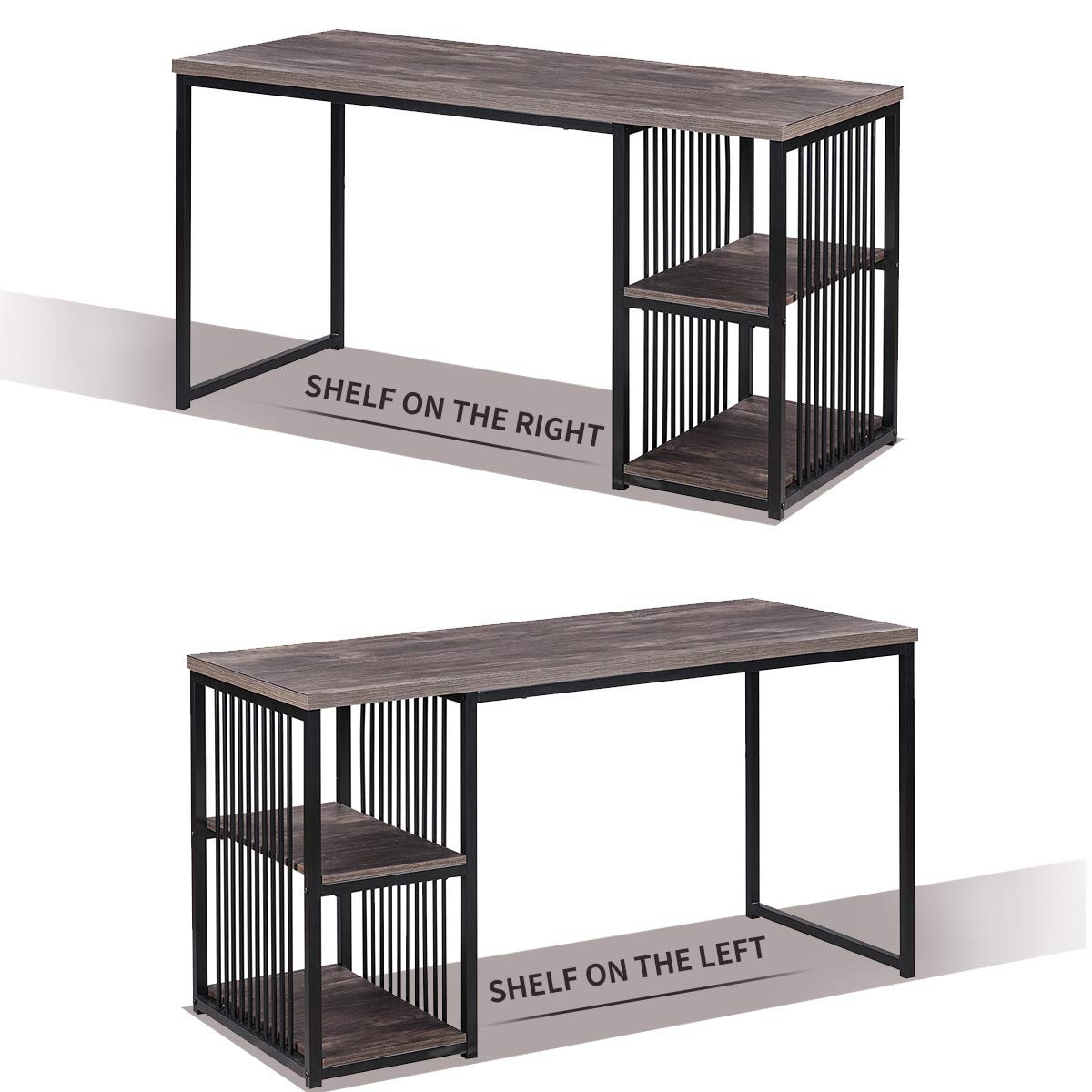 55 Inch Home Office Computer Desk with 2 Storage Shelves - Adjustable Left/Right Side - Sturdy Metal Frame - Easy Assembly for Small Spaces, Work from Home & Study Rooms