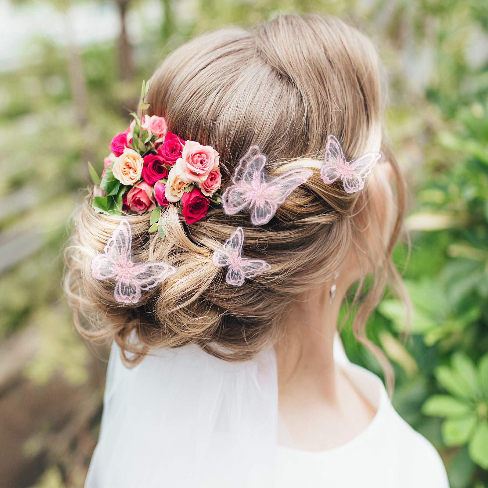 WILLBOND 18-Piece Butterfly Hair Clips Set - Lace Embroidery Hair Bows & Pins for Women (2 Sizes, Pink) | Halloween Costume Accessories, Cosplay, Party, Bridal & Everyday Hair Decorations