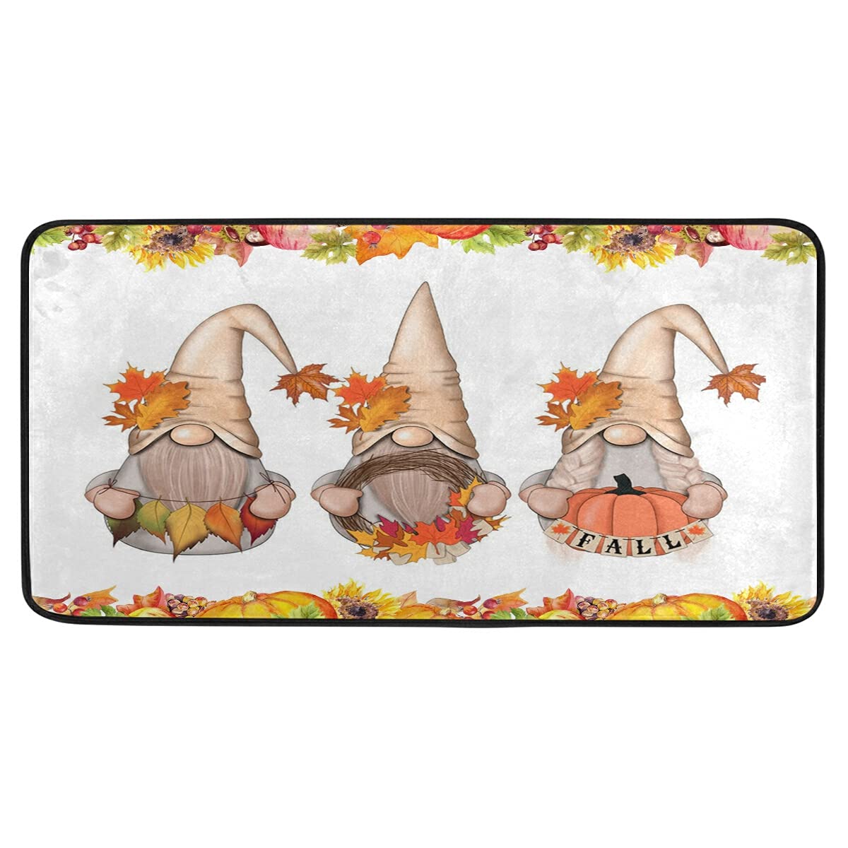 Non-Slip Autumn Harvest Kitchen Rug - Fall Leaves Pumpkin Sunflower Gnome Design, 39x20 Inch Cozy Floor Mat for Entryway, Bathroom, Bedroom & Living Room Decor | Perfect for Thanksgiving & Seasonal Home Styling
