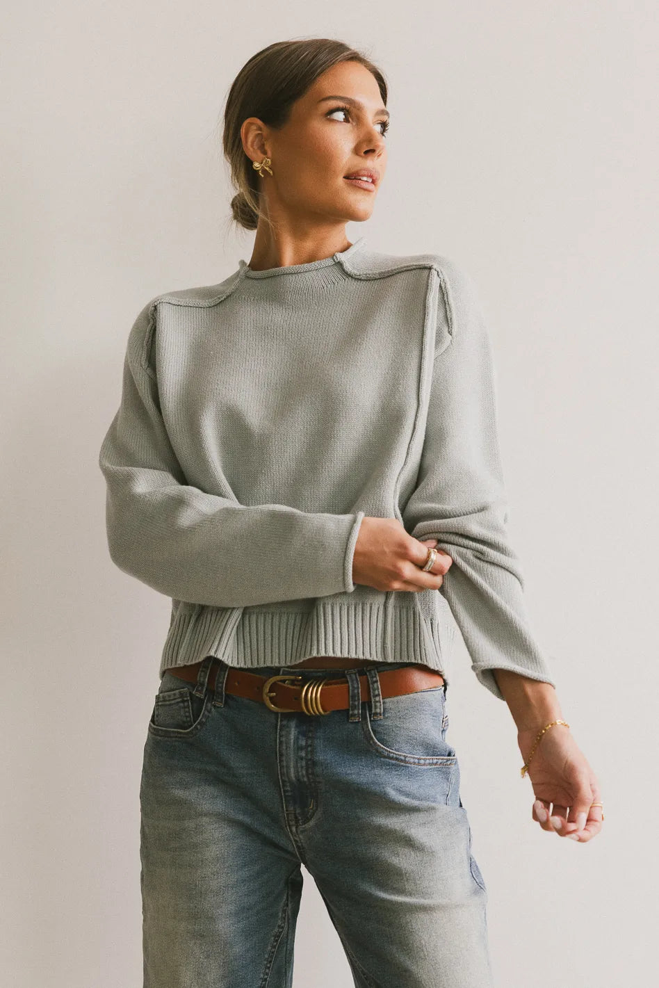 Leander Knit Sweater Women's Dusty Blue Pullover | Cozy Winter Casual Wear | Perfect for Office, Dates & Holiday Outfits