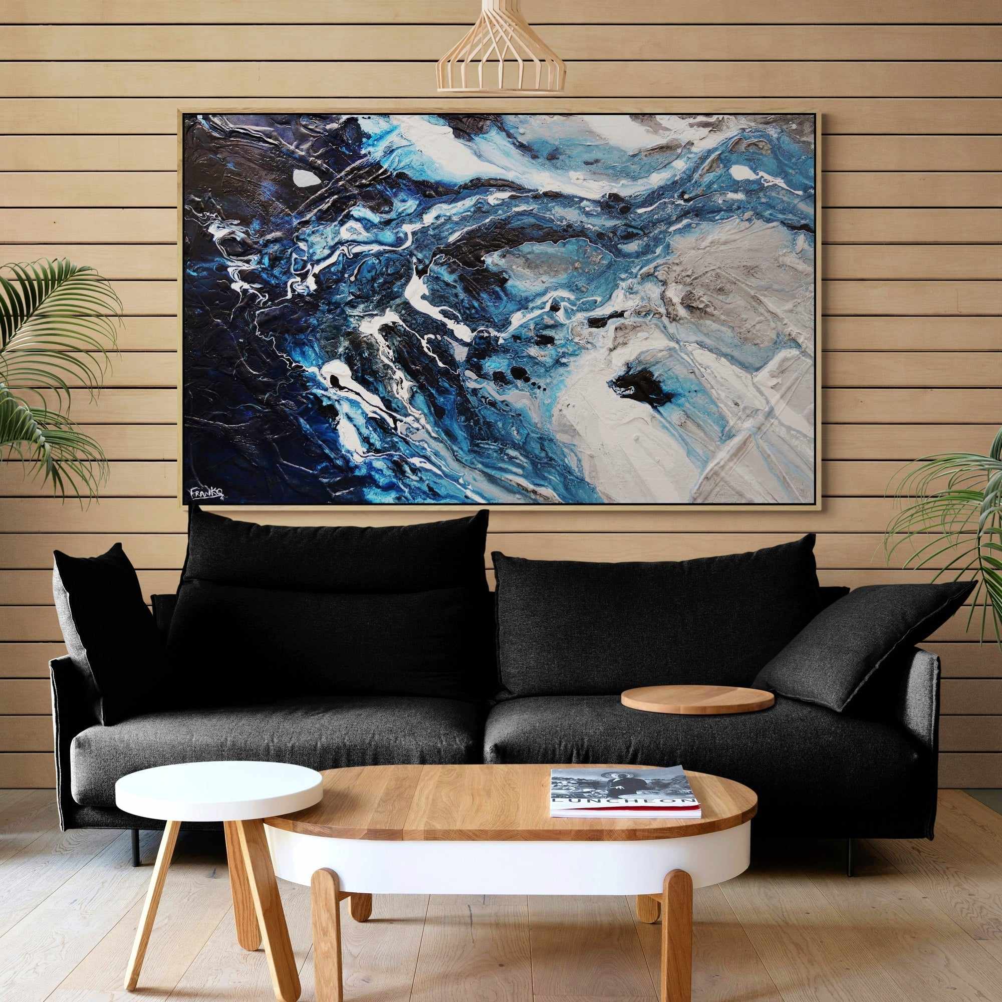 Slate and Ocean 160cm x 100cm Grey Blue Textured Abstract Canvas Wall Art - Perfect for Living Room, Bedroom or Office Decor