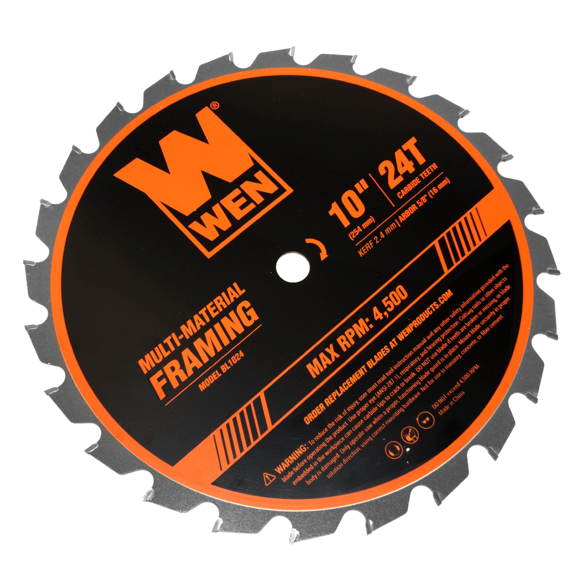 WEN BL1024 10-Inch 24-Tooth Carbide Tipped Framing Saw Blade for Wood, Plastic & Metal - Perfect for DIY Projects, Home Renovation & Construction Work