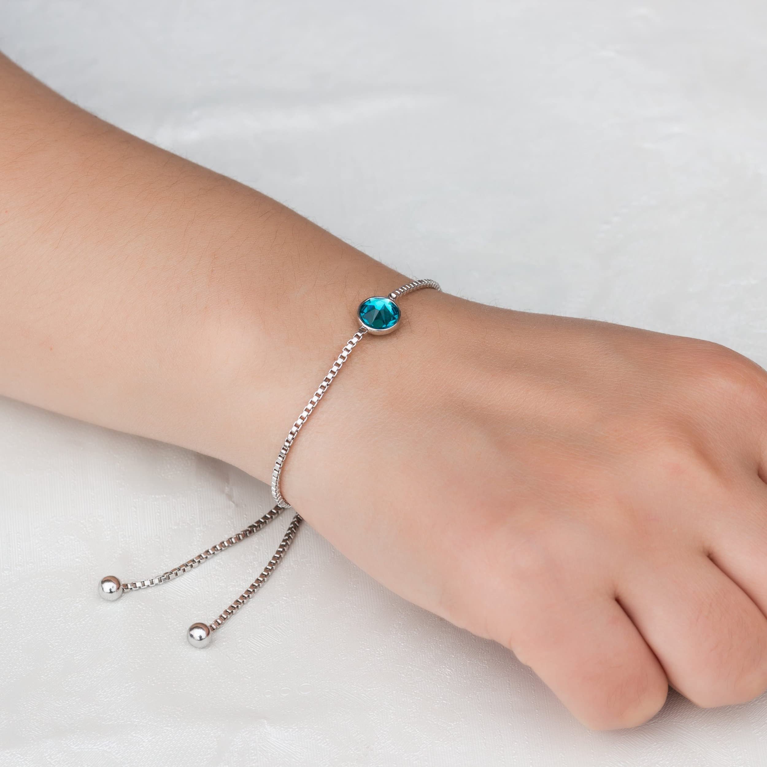 Blue Topaz Birthstone Bracelet with Zircondia® Crystals for December Gifts