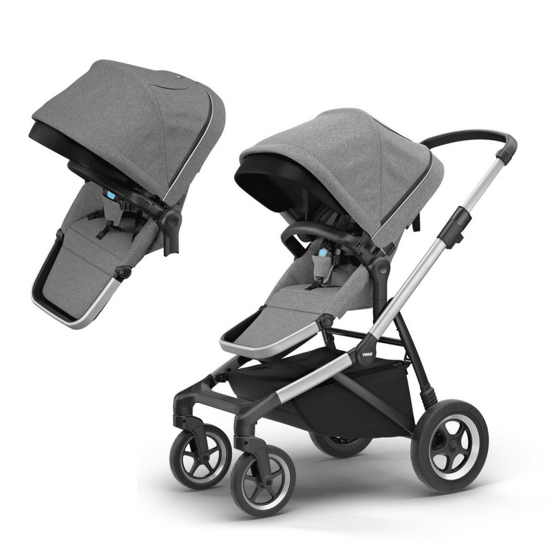 Thule Sleek Double Stroller - Lightweight Compact Baby Jogging Stroller for Twins, All-Terrain Wheels & Adjustable Canopy | Perfect for Running, Hiking & City Walks
