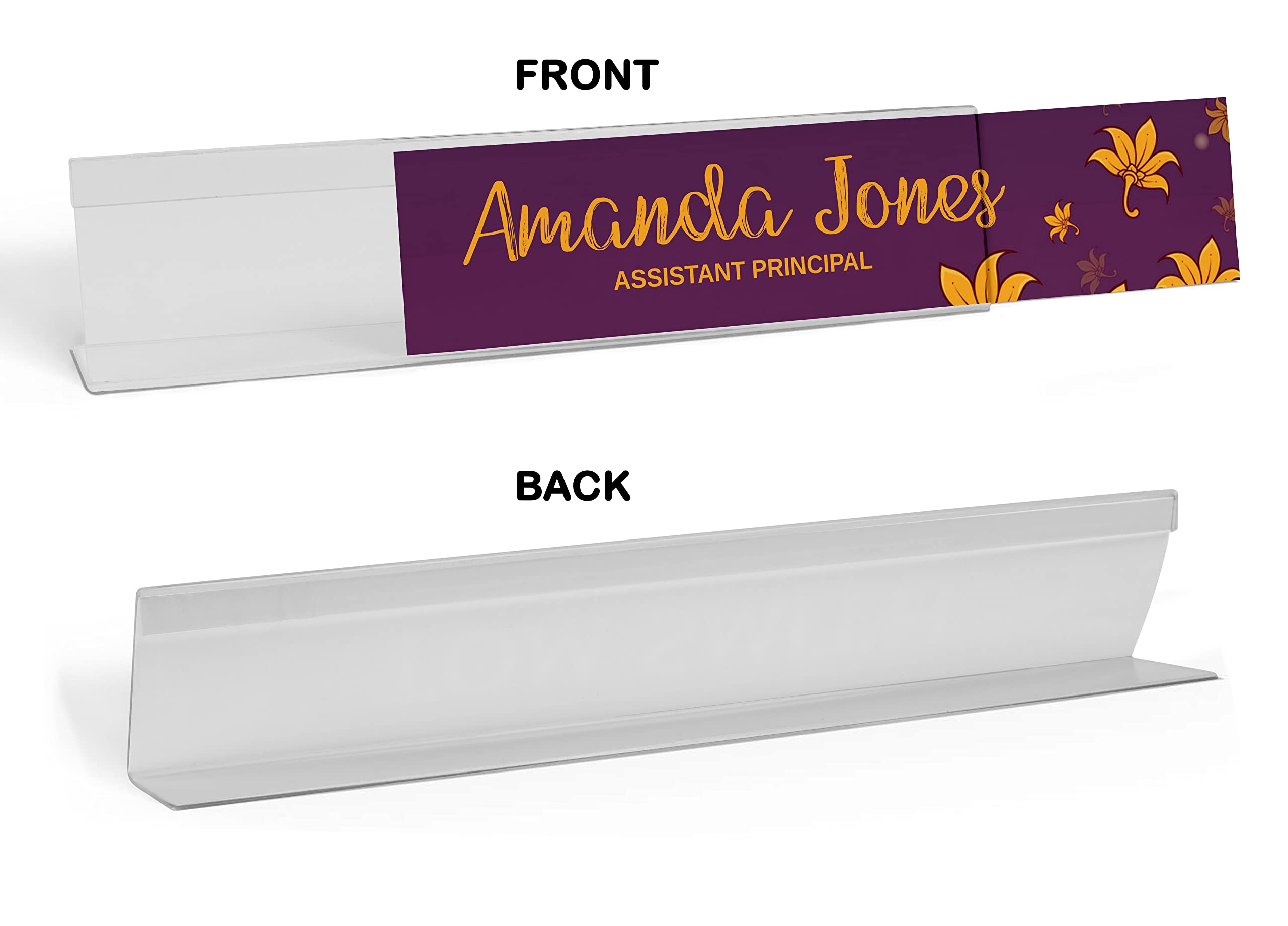 Personalized Acrylic Desk Name Plate - Custom Office Name Sign with Pretty Leaf Design (2x8 Inches) - Perfect for Workstations, Home Offices & Corporate Gifts