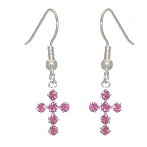 LA CROIX Silver Plated Light Rose Crystal Cross Hook Earrings for Women - Elegant Religious Jewelry Gift for Church, Wedding & Everyday Wear