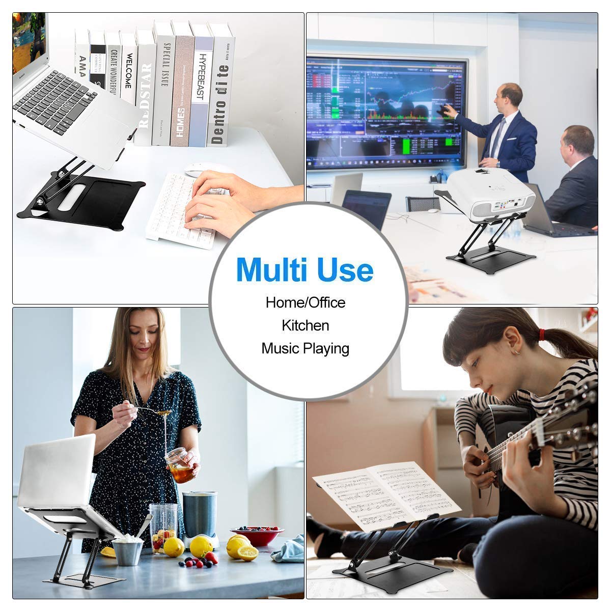 Urmust Ergonomic Adjustable Laptop Stand & Phone Holder Set (Black) - Perfect for Home Office, Workstation & Remote Work Setup
