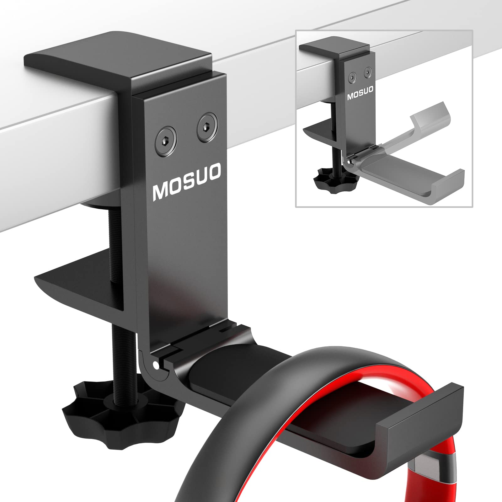 MOSUO Adjustable Aluminum Gaming Headset Stand - Universal Headphone Holder for Wired & Wireless Headsets, Bluetooth Headphones - Perfect for Desk, Office, and Gaming Setup (Black)