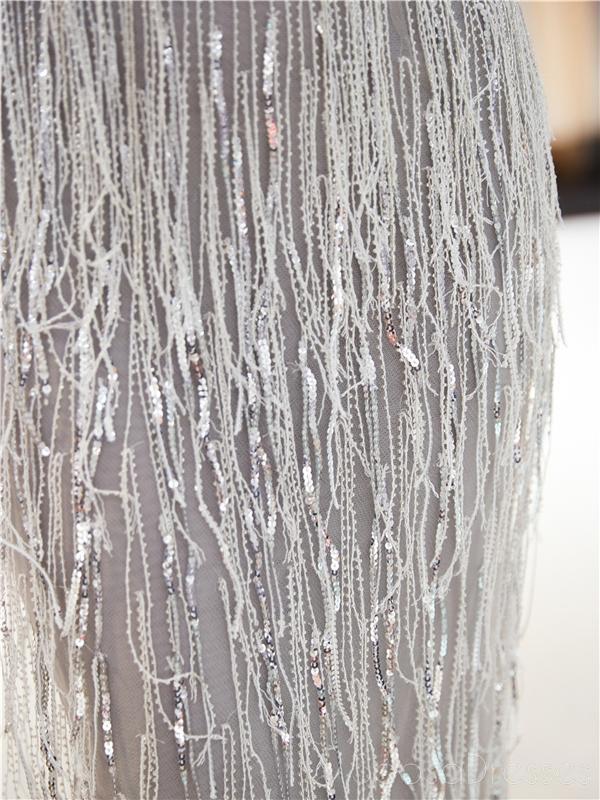 Elegant Gray V-Neck Lace Beaded Mermaid Prom Dress for Evening Party & Formal Events - Perfect for Homecoming, Prom Night, and Special Occasions