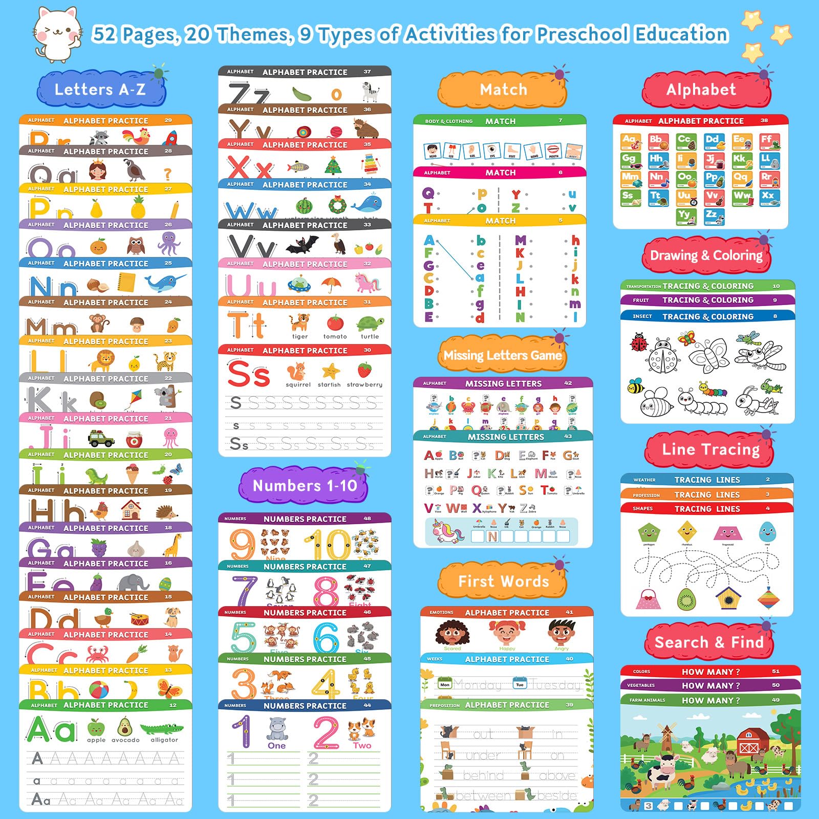 Preschool Handwriting Workbook for Kids Ages 3-5 - Alphabet Tracing Books, Montessori Busy Book & Autism Learning Materials - Perfect for Homeschooling, Classroom Activities & Early Childhood Education