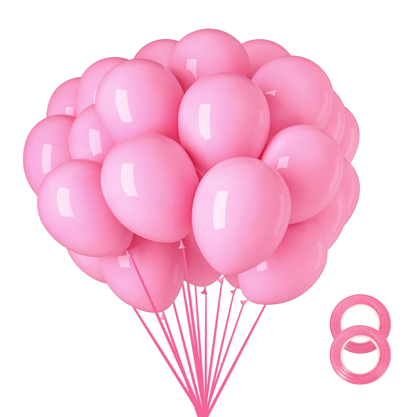 100PCS 12 Inch Pink Latex Balloons for Party Decorations - Valentine's Day, Birthday, Wedding, Anniversary, Baby Shower & Halloween - Includes Pink Ribbons for Balloon Arches & Ceiling Decor