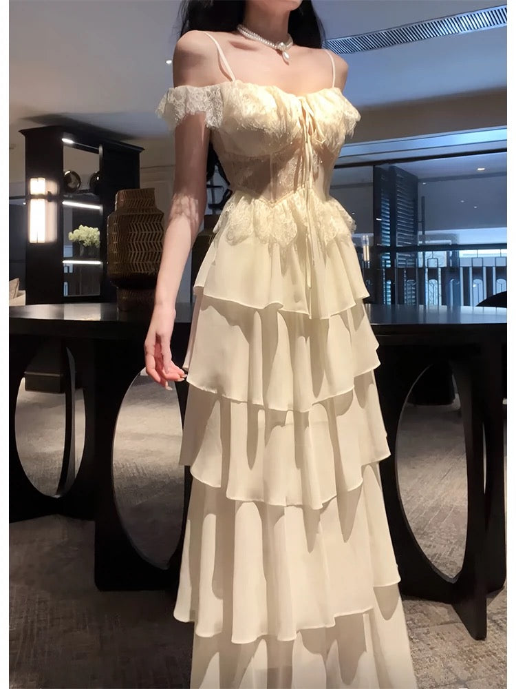 Elegant A-Line Lace Tiered Long Prom Dress - Off Shoulder Evening Gown J5617 | Perfect for Homecoming, Formal Dances & Special Occasions