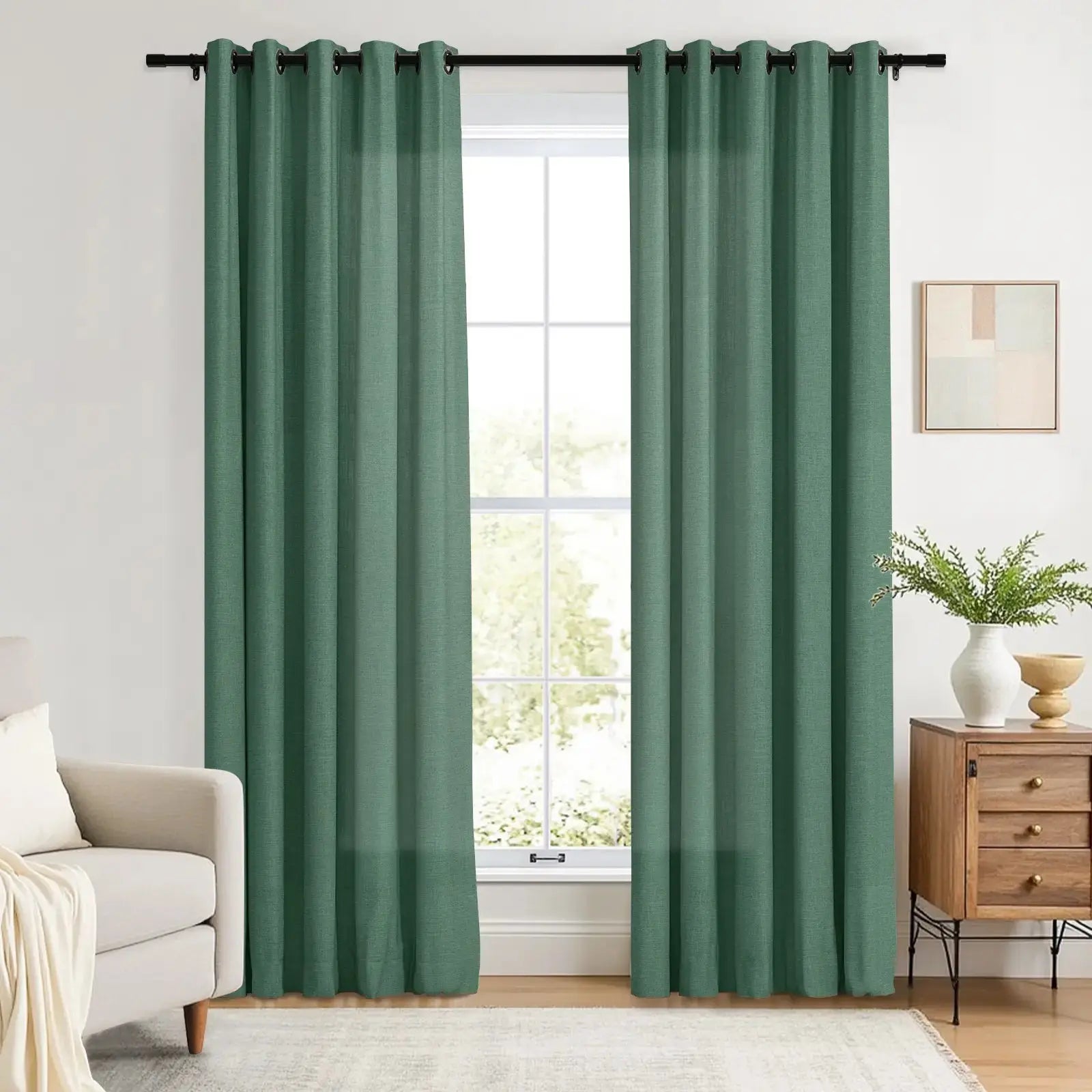 Linen Curtains with Grommet Top - Blackout Drapes for Living Room & Bedroom - Elegant Home Decor for Windows (52x84 Inches) - Perfect for Privacy, Light Control and Room Darkening