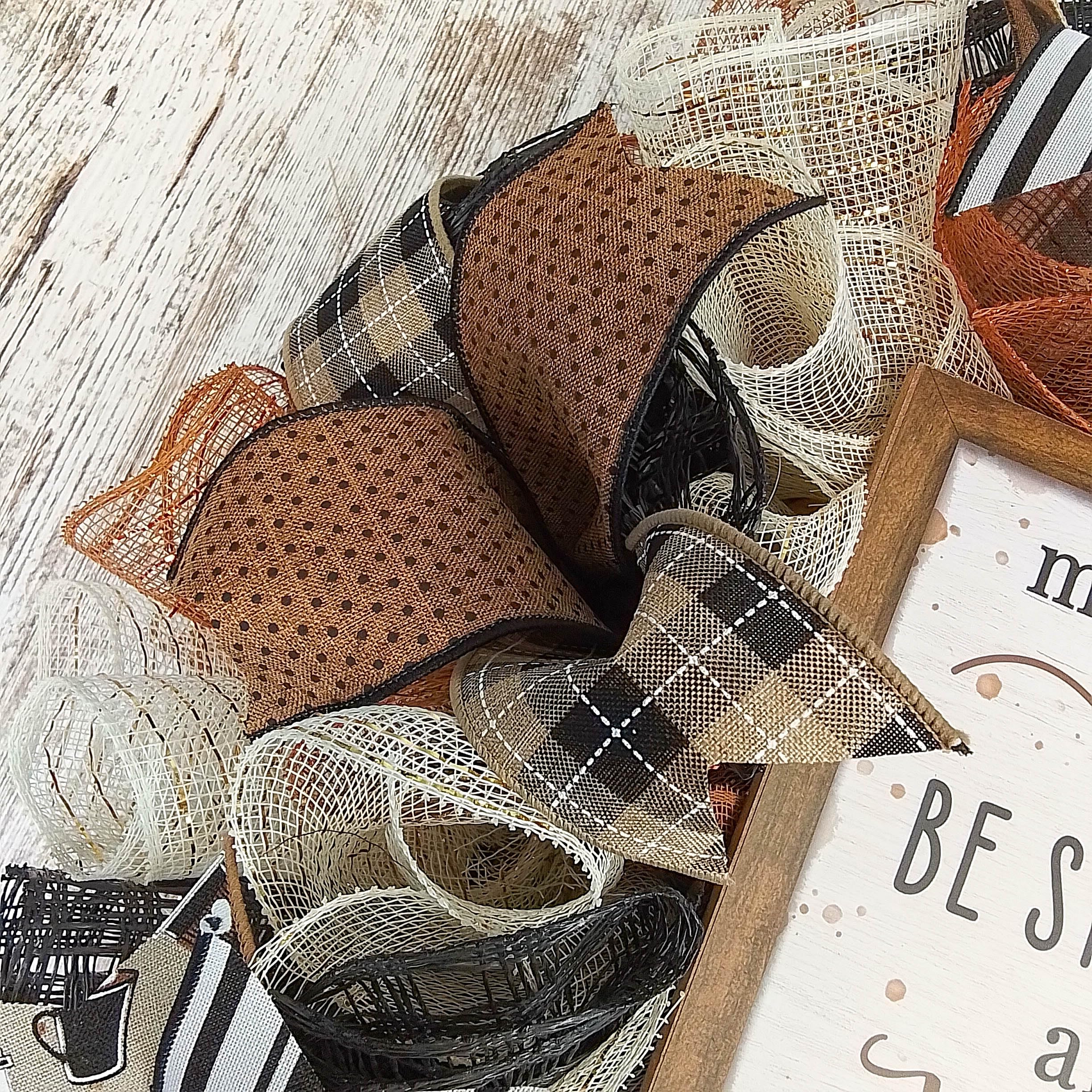 Farmhouse Coffee Wreath - Rustic Burlap Decor for Coffee Lovers - Brown Black White Wall Hanging - Perfect for Kitchen, Living Room & Coffee Shop Decor