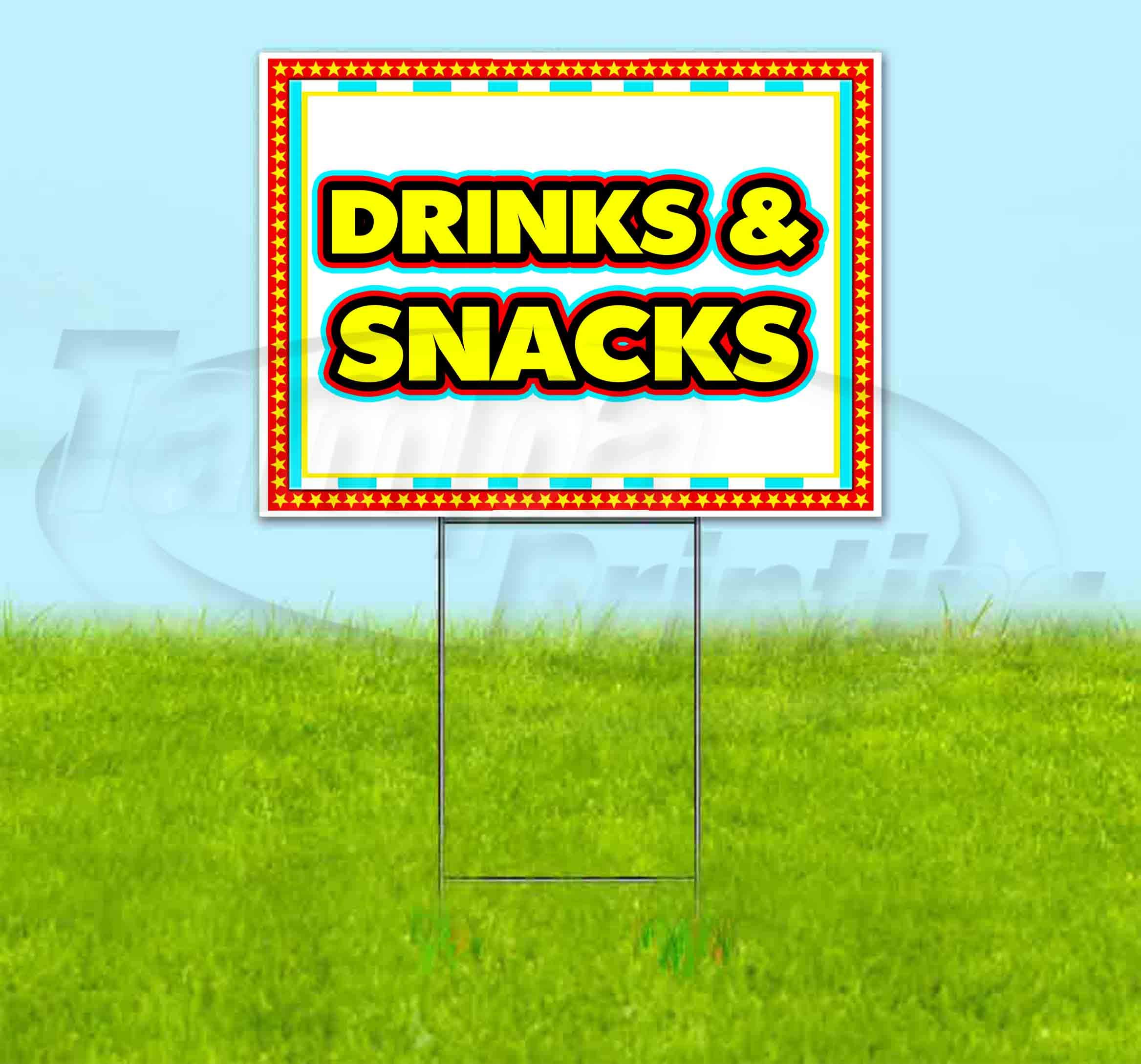 Premium 18x24 Inch Yard Sign for Drinks & Snacks - Bulk Discounts & Multi-Pack Options with Metal Step Stake - Perfect for Outdoor Advertising, Parties, and Events in USA