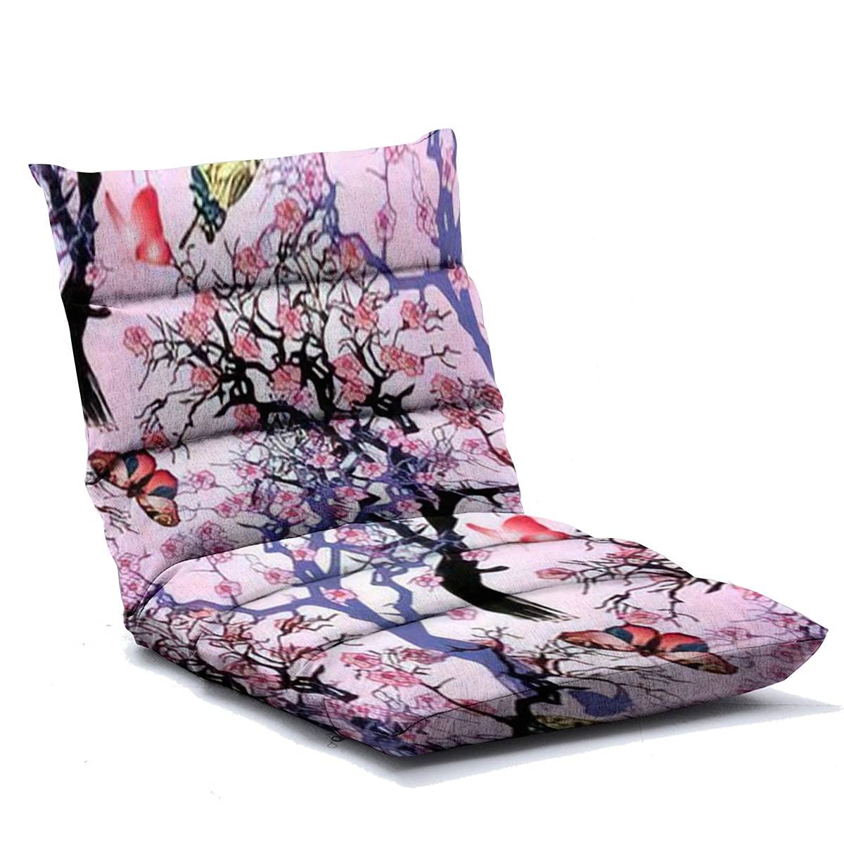 Adjustable Floor Lounger with Cherry Blossom & Butterfly Pattern - 6-Position Memory Foam Folding Sofa Chair for Kids & Adults - Perfect for Reading, Watching TV, Gaming & Relaxing at Home