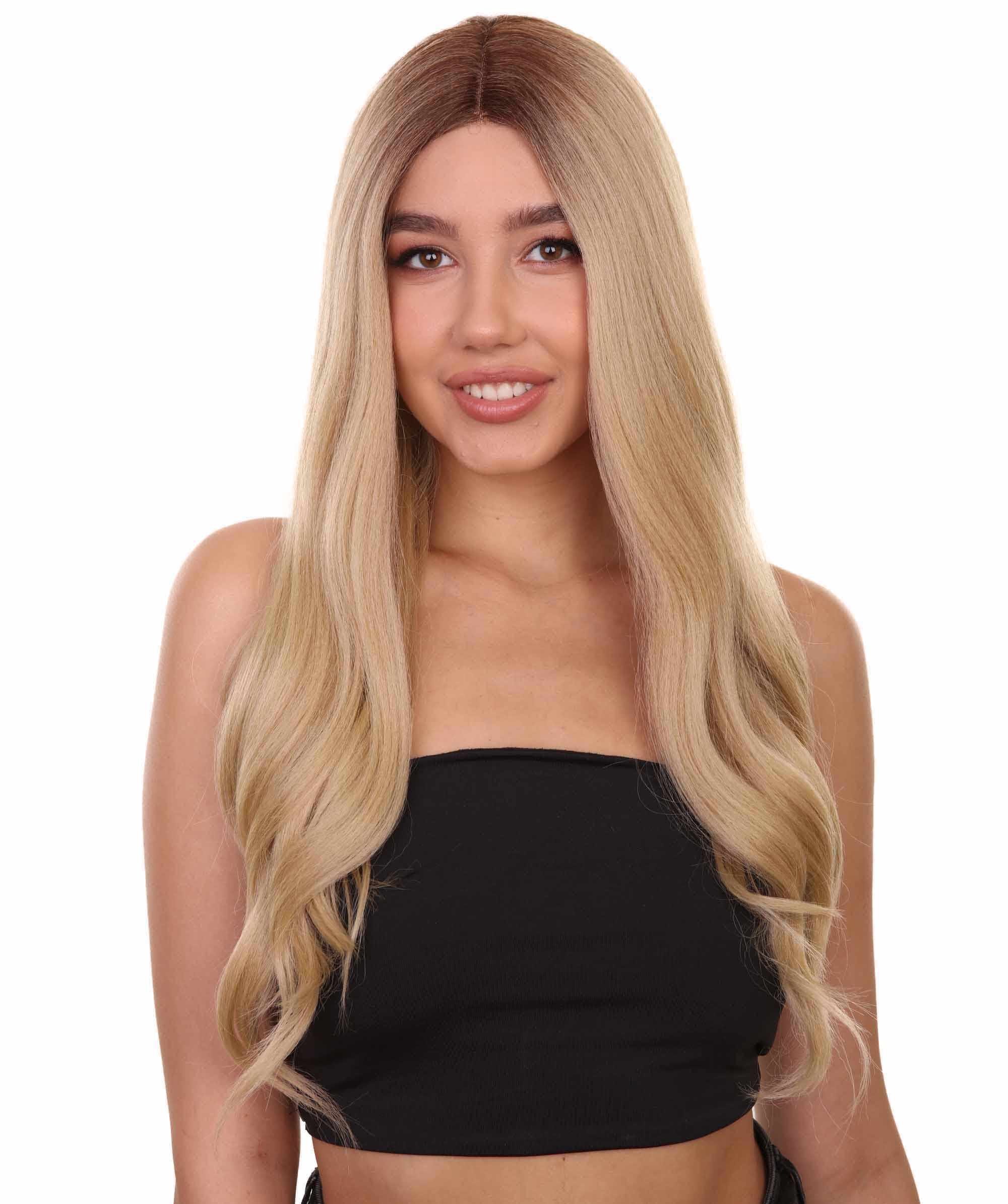 Mary-Kate Women's Long Lace Front Wavy Wig with Dark Roots - Natural Looking Synthetic Hair for Cosplay, Halloween & Daily Fashion - Heat Resistant & Comfortable for All-Day Wear