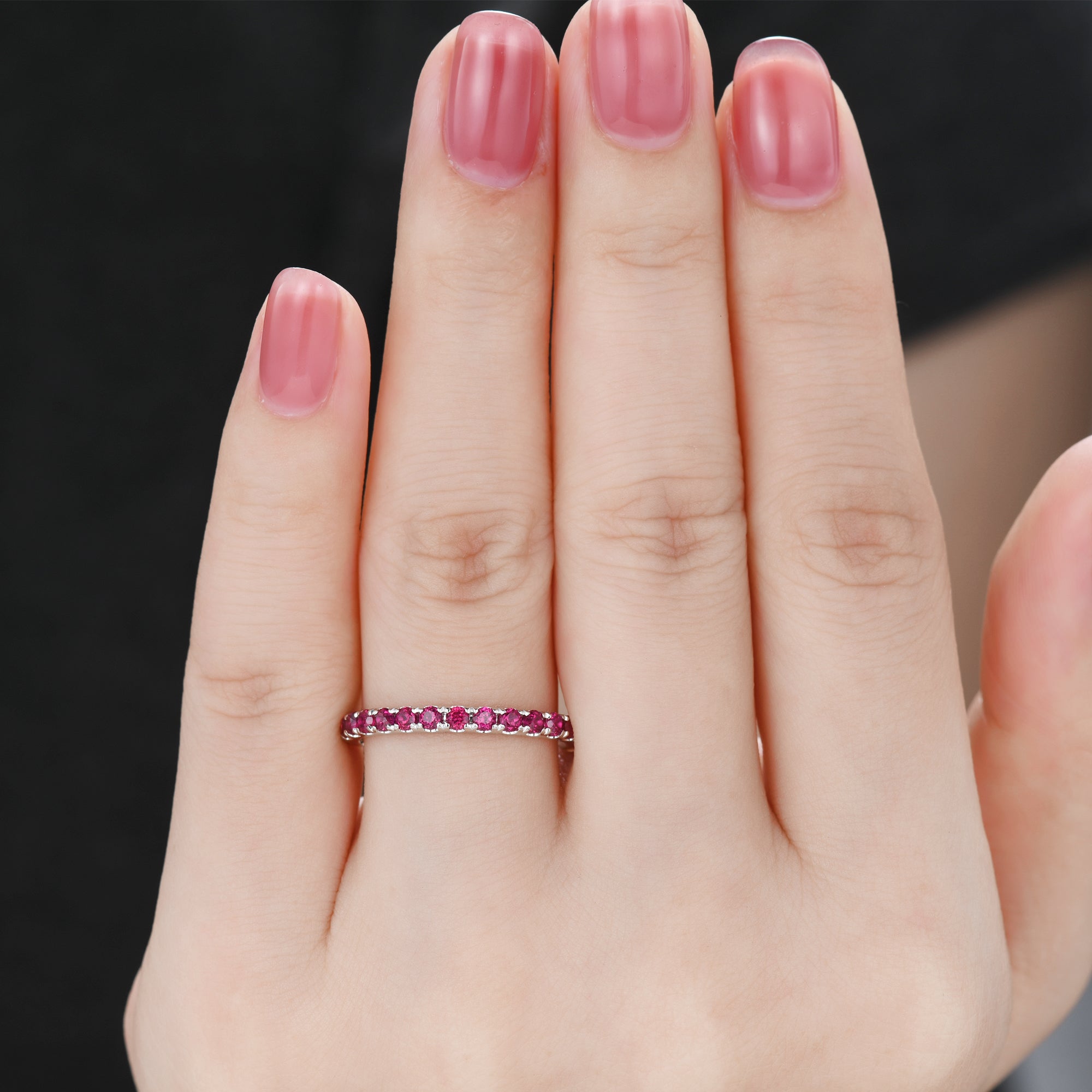 Natural Ruby Wedding Ring for Women - 3/4 Eternity Band in 14K White Gold with Micro Pave Setting (2mm Width) | Perfect for Engagement, Anniversary & Romantic Gifts