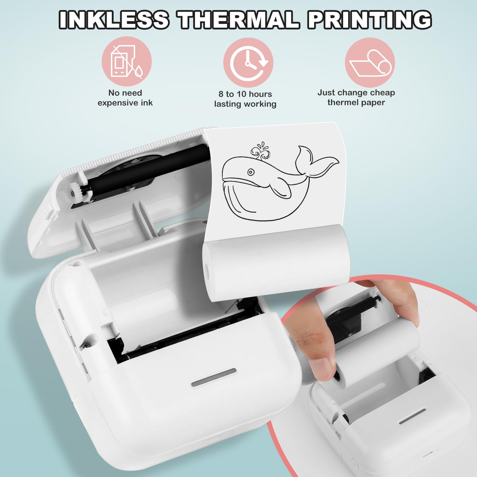 Portable Thermal Inkless Sticker Printer - 10 Rolls Printing Paper & Print Pods Included, Mini Printer for Journals, Notes, Kids Gifts - Android & iOS Compatible | Perfect for DIY Crafts, Scrapbooking, School Projects & Party Favors