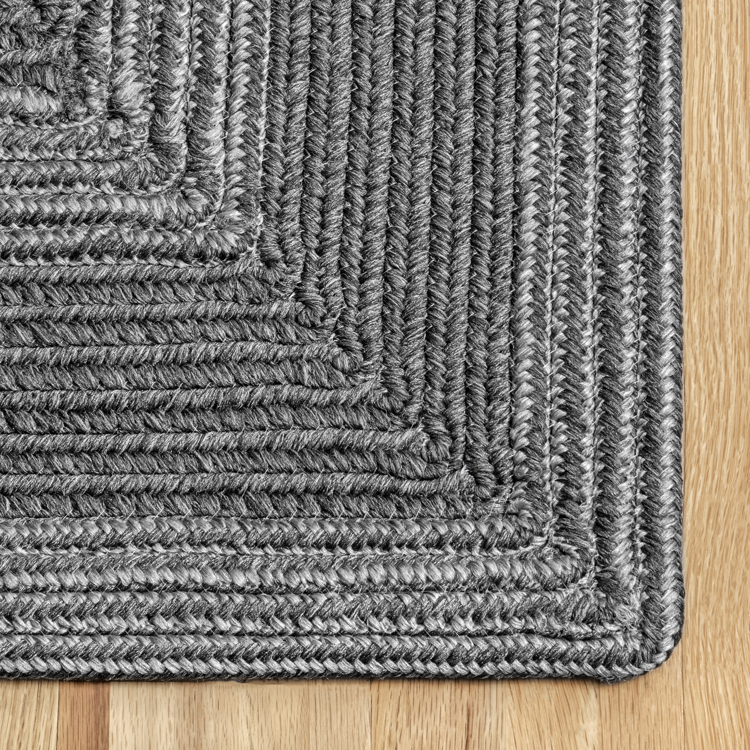 Braided Textured Indoor Outdoor Rug - Non-Slip Durable Floor Mat for Living Room, Bedroom, Patio - Charcoal Gray Home Decor