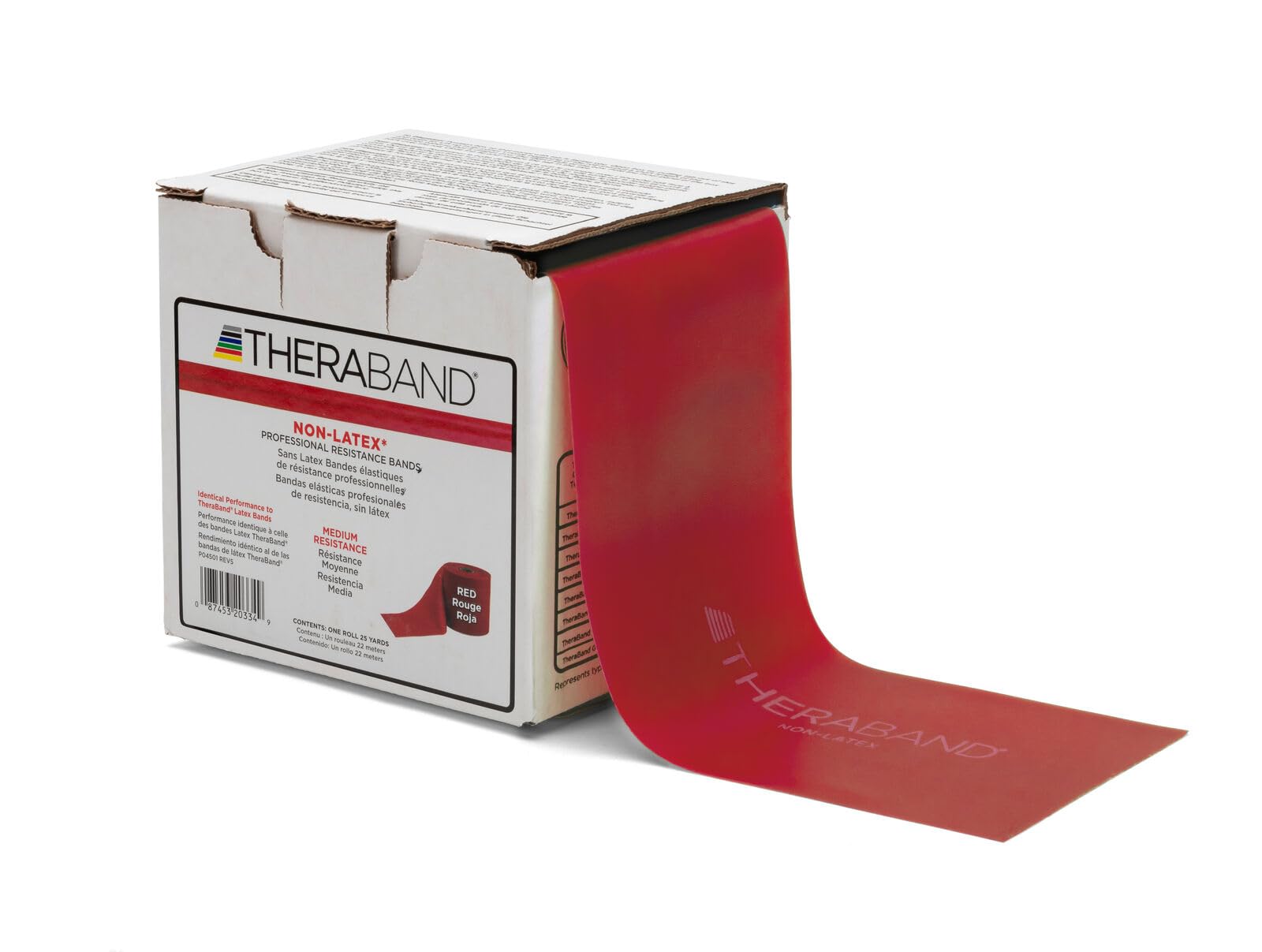 TheraBand Professional Resistance Band Roll - 25 Yards, Medium Red, Non-Latex Elastic Exercise Bands for Strength Training, Physical Therapy, Pilates & Rehabilitation | Upper & Lower Body Workouts | Convenient Dispenser Box (Level 3 Resistance) - Perfect for Home Gym, Physical Therapy Clinics & Fitness Studios