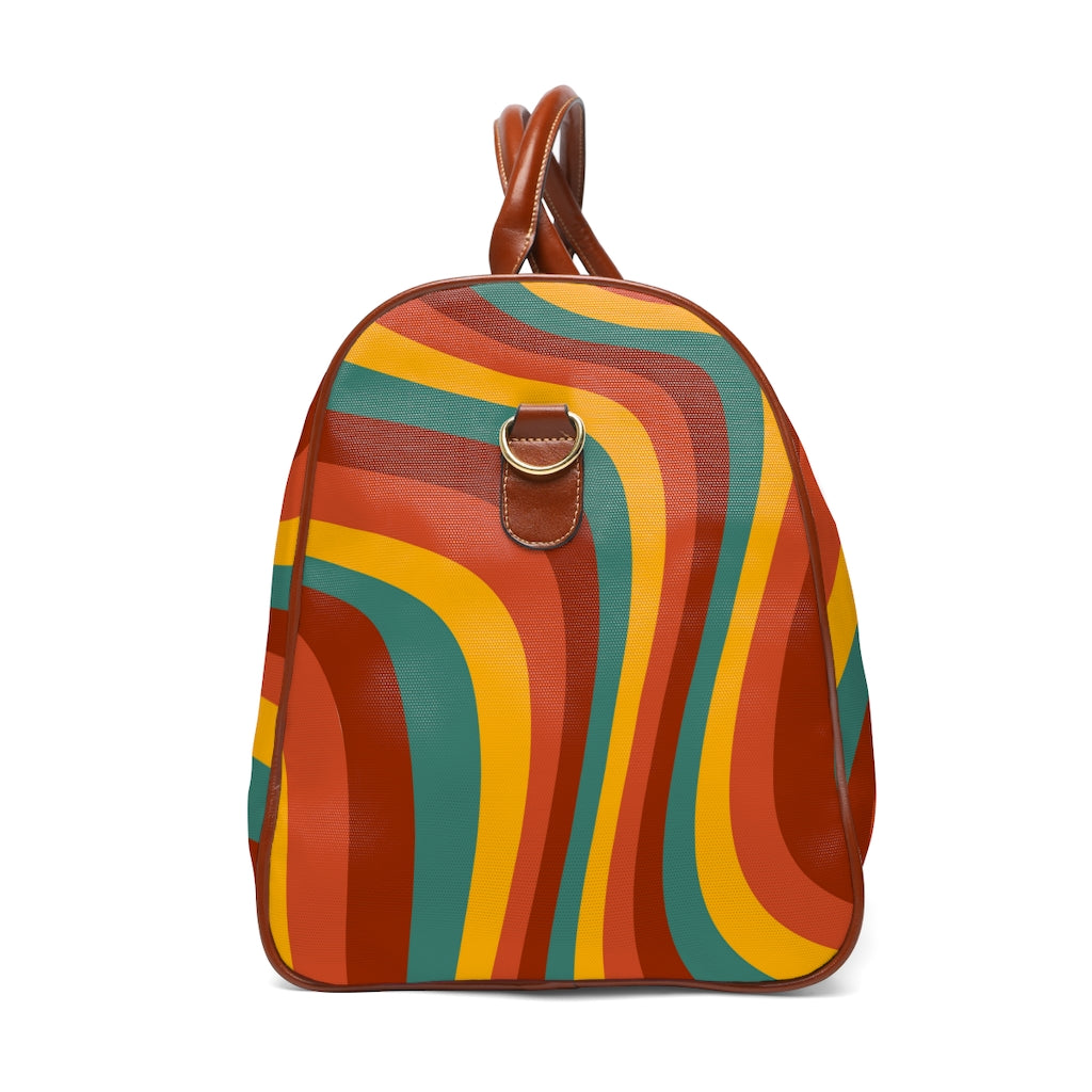 Vintage Rainbow Wave Overnight Bag - Waterproof Travel Duffel Bag for Women & Men, Faux Leather Weekender with Adjustable Strap - Perfect for Gym, Beach Trips & Weekend Getaways