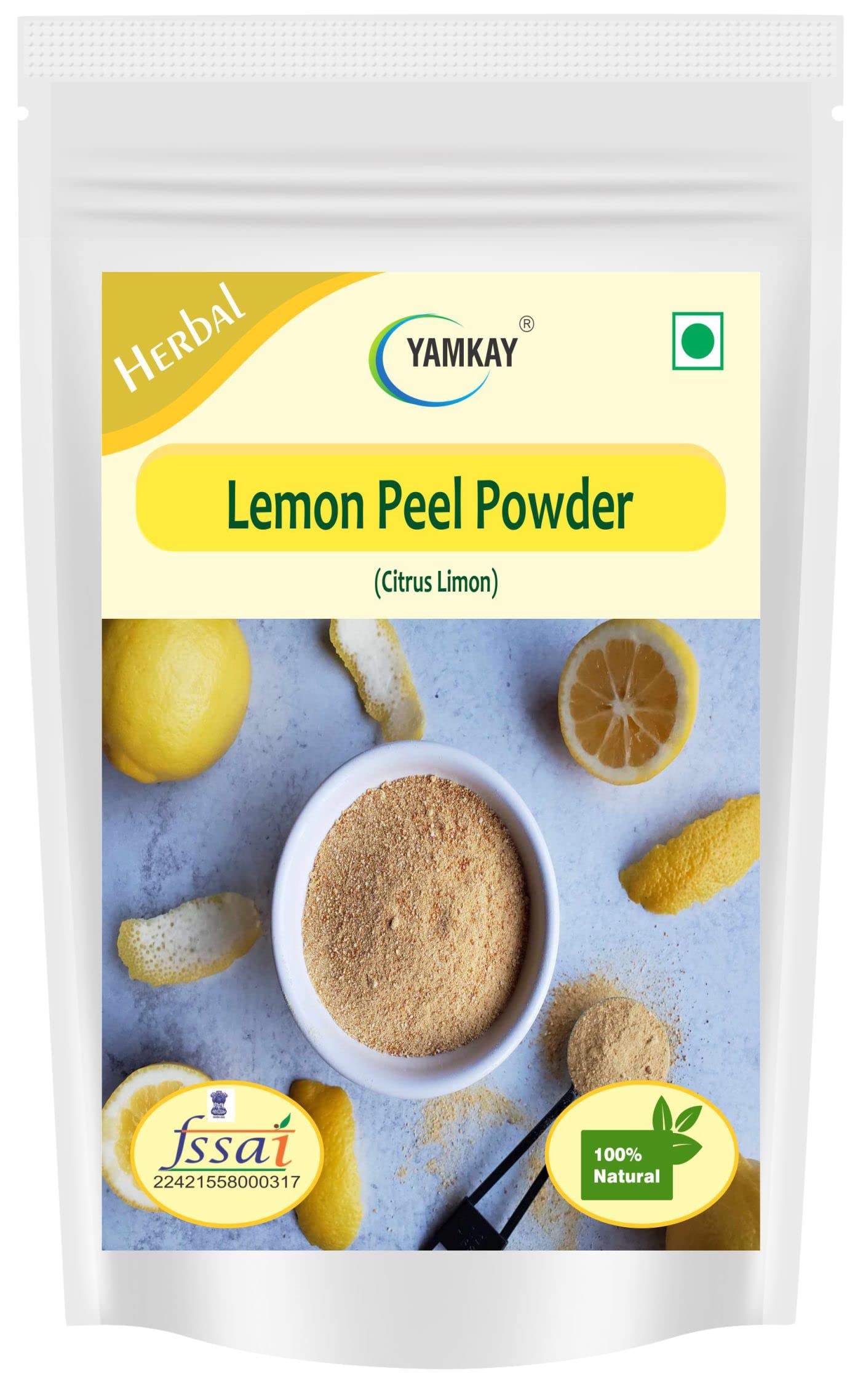 Yamkay Lemon Peel Powder (Citrus Limon) 100g - Natural Face Care for Glowing Skin, Brightening & Exfoliating - Perfect for DIY Face Masks & Skin Treatments