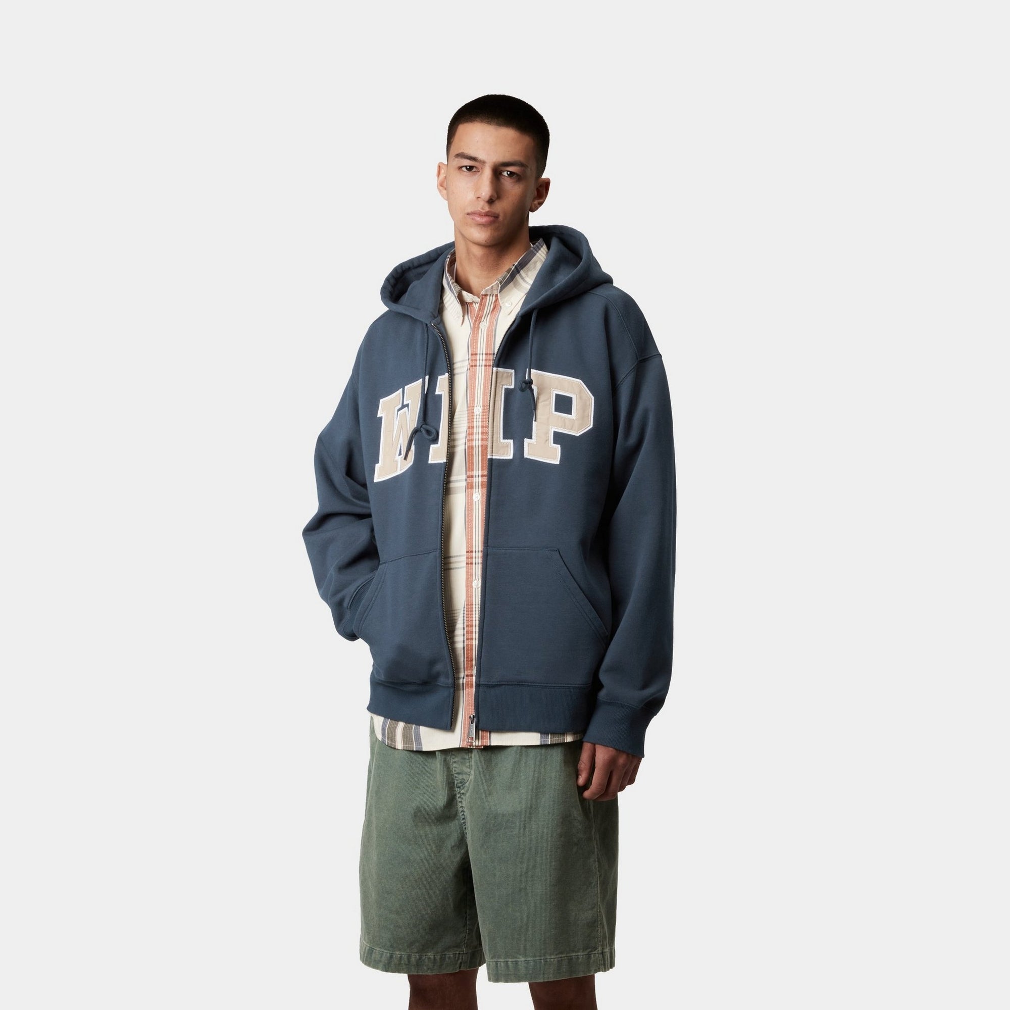 Hooded WIP Sweat Jacket for Men & Women | Dusky Blue Stone Washed Cotton Blend | Casual Streetwear, Gym, Outdoor Activities