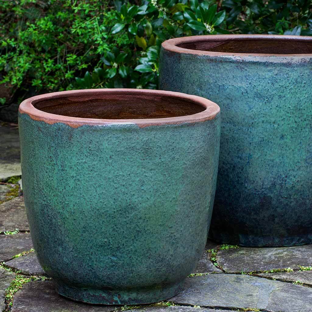 Campania International Nari Planter Set of 2 - Rustic Green Outdoor Flower Pots for Garden, Patio, and Home Décor | Perfect for Succulents, Herbs, and Small Plants