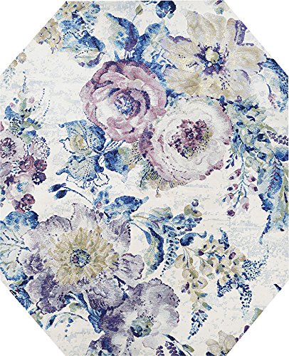 Lombardi 5'3 x 7'6 Floral Area Rug - Ivory Octagon Machine-Made Polypropylene Rug - High Density 1 Million Points - Custom Shape for Living Room, Bedroom & Dining Room Decor