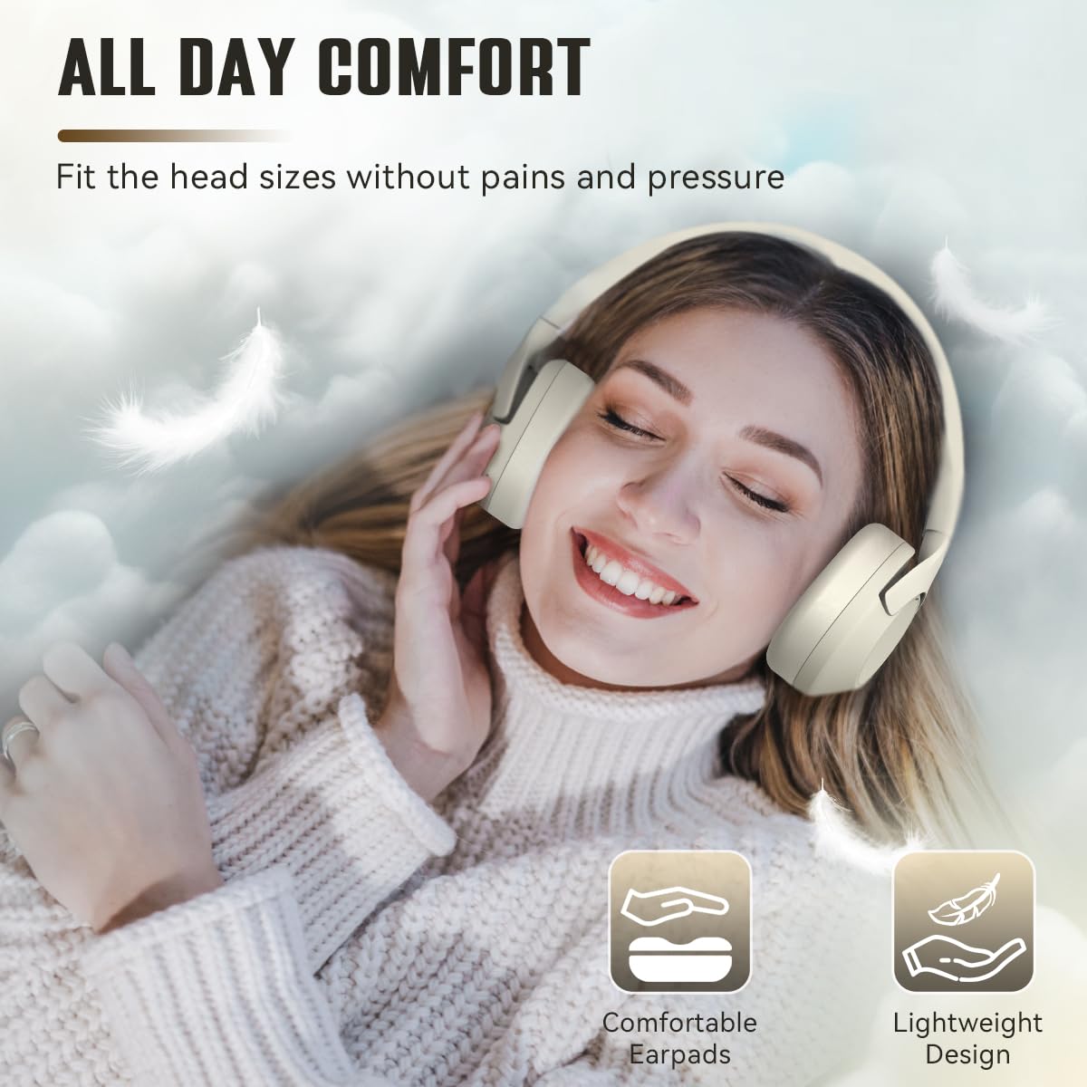 FIFINE Bluetooth Wireless Over-Ear Headphones with 65H Battery Life, Touch Control & Noise Cancellation - Comfortable Soft Earpads for Music, Phone Calls, Home Office & Travel - X3 White