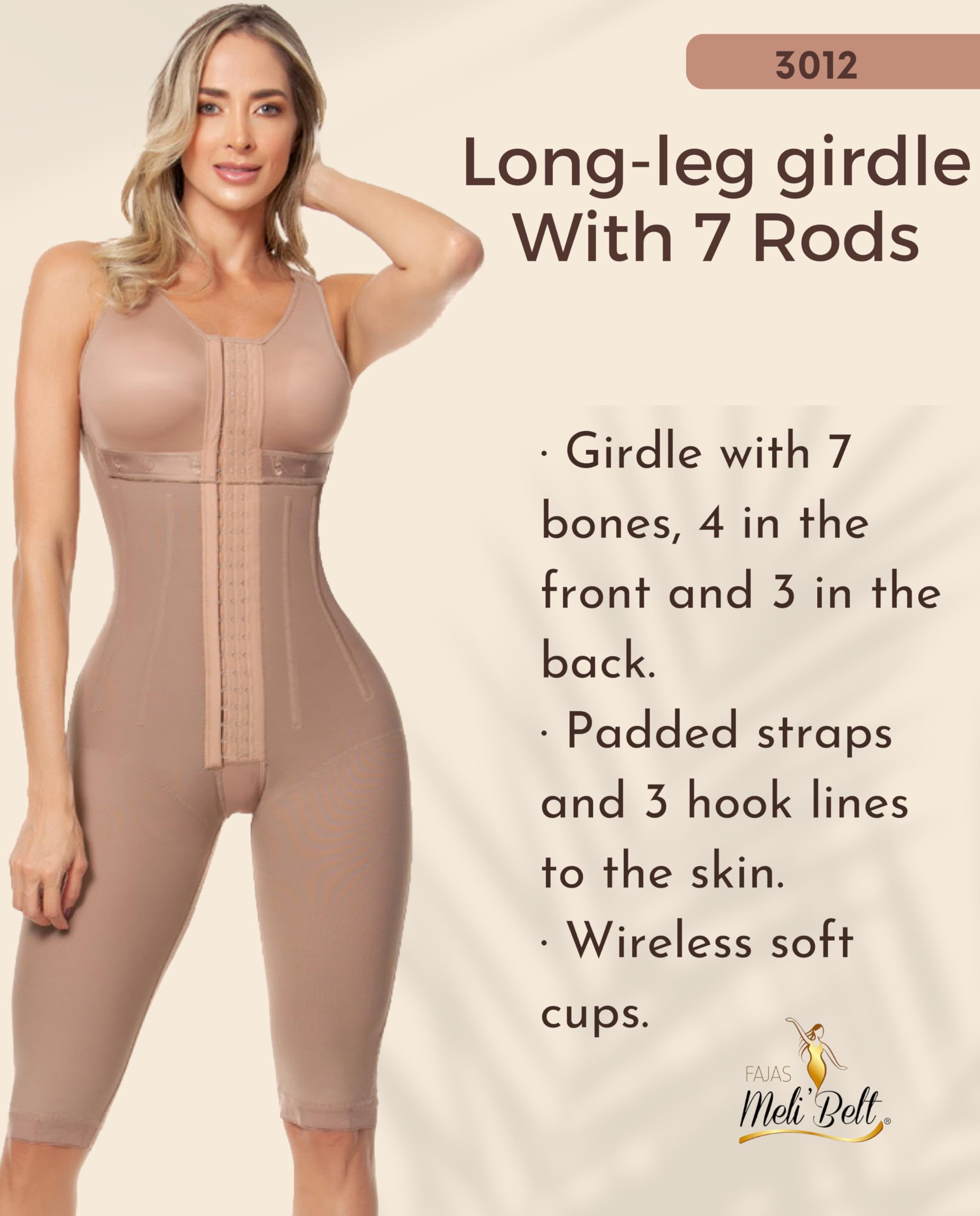 Melibelt 3012 Colombian Shapewear for Women - High Waist Fajas Reductoras with 7 Boning Rods & Built-in Bra - Tummy Control Body Shaper for Slimming, Postpartum & Everyday Wear