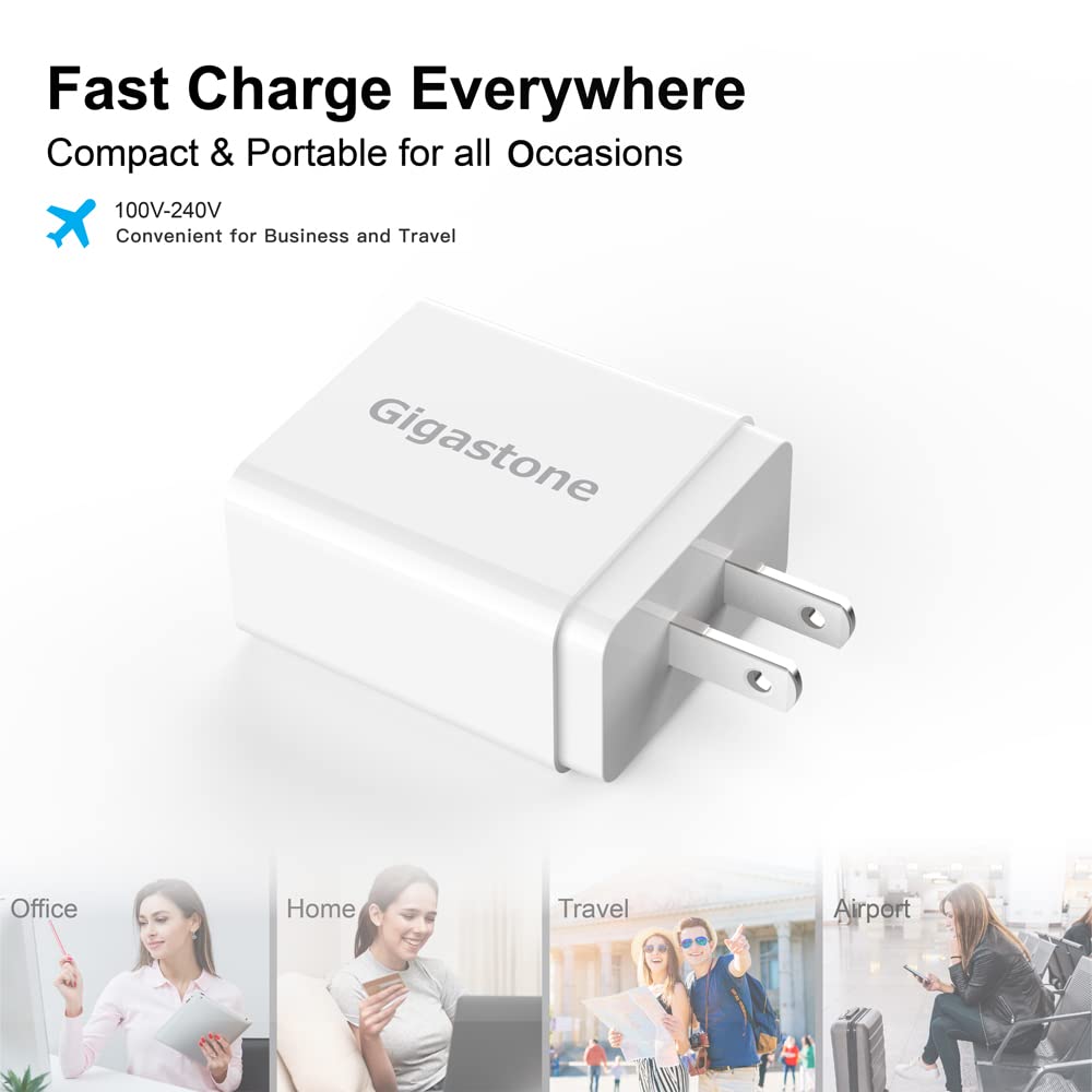 Gigastone 18W USB A Wall Charger [4 Pack] - QC3.0 Qualcomm Certified Fast Charger with 3A Output, Compact Power Adapter for iPhone 16/15/14/13/12/11 Pro Max & Galaxy S22/S21/S20 - Perfect for Home, Office & Travel Charging