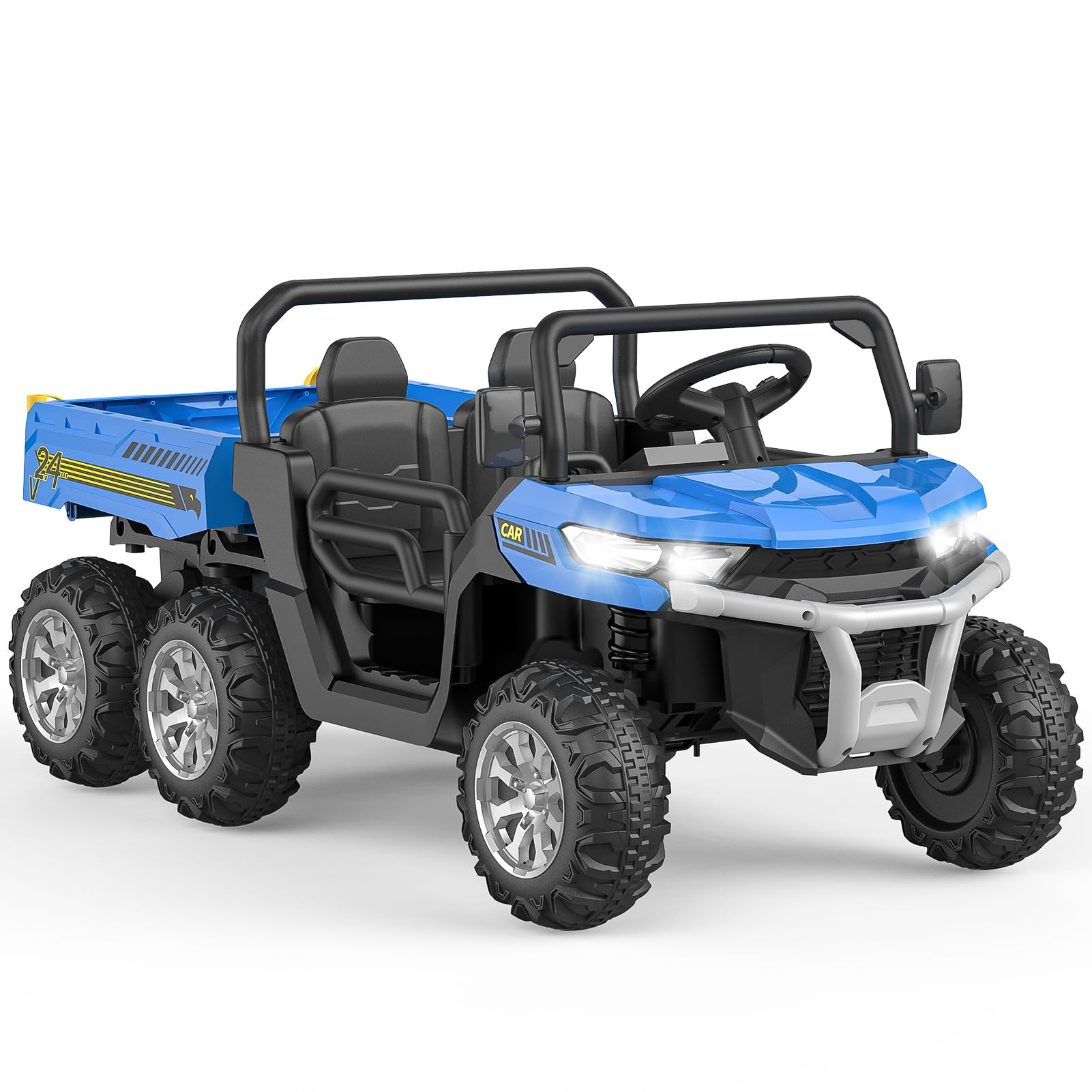 GARVEE 24V Electric Ride On Dump Truck for Kids - 6-Wheel 2 Seater Remote Control UTV Battery Powered Toy Car for Ages 3+ (Blue) | Perfect for Outdoor Play, Backyard Adventures & Birthday Gifts