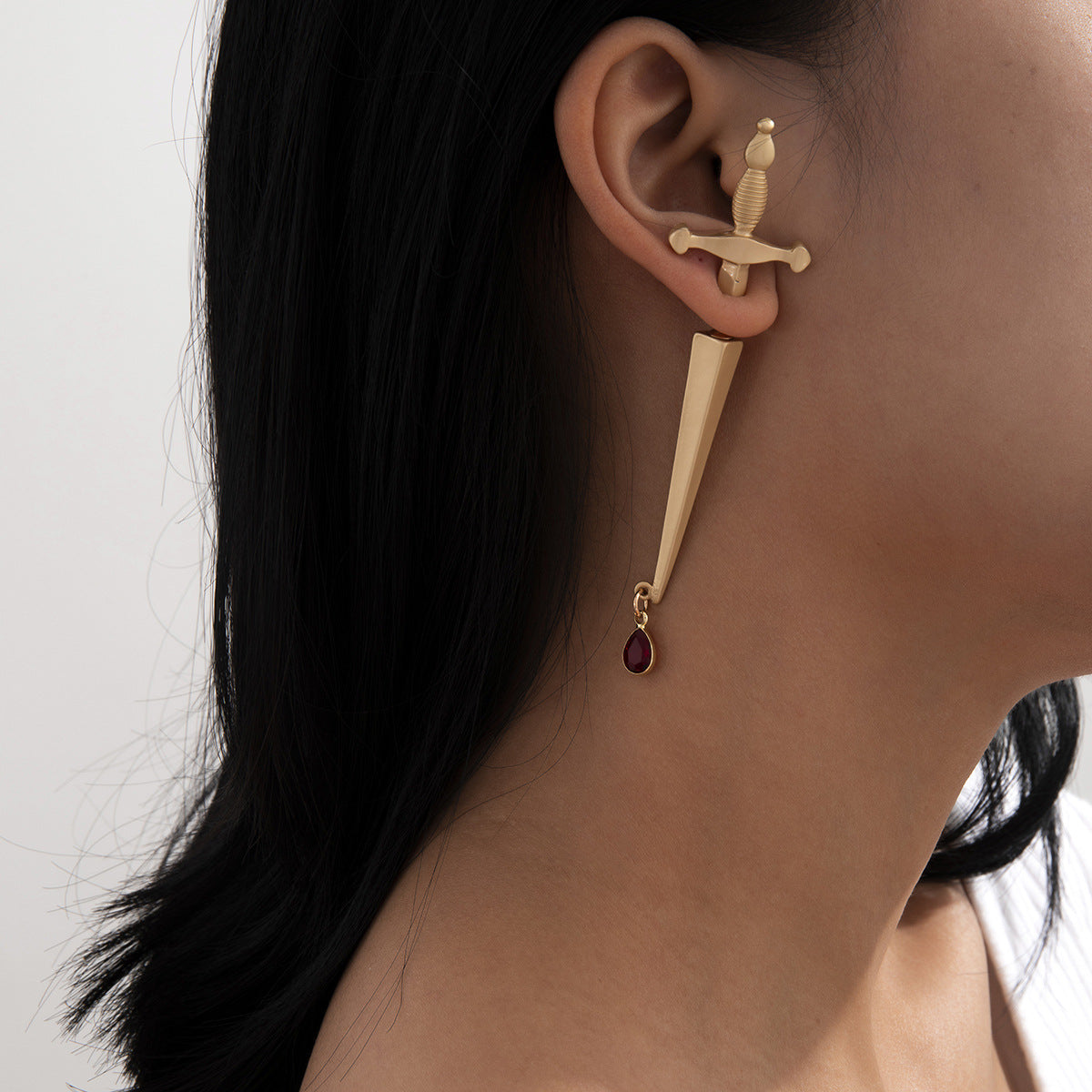 Gothic Cross Sword Bloodstain Dagger Ear Jacket Stud Earrings for Women | B2038 | Perfect for Halloween, Cosplay, and Gothic Fashion Accessories