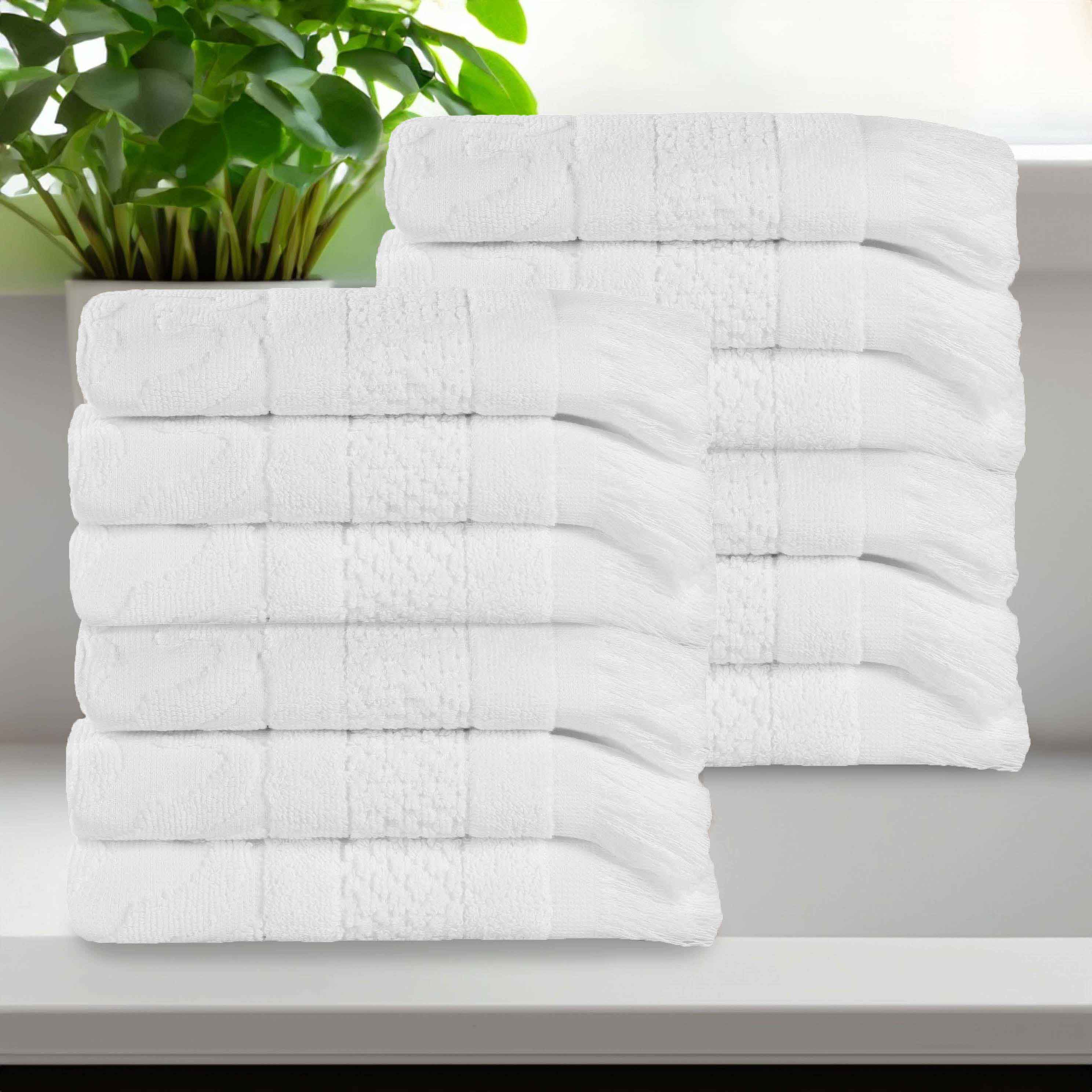Premium Rolla Cotton Geometric Jacquard Plush Face Towels & Washcloths - Soft Bath Towel Set of 12 for Spa, Baby Care & Luxury Bathroom Essentials
