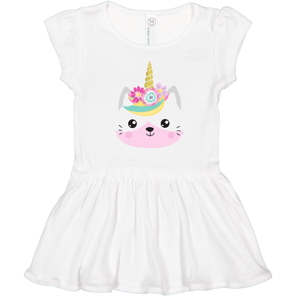Inktastic Unicorn Cat Print Toddler Dress - Cute Kitty & Floral Design for Girls, Baby Shower Gift, Birthday Outfit, Playdate & Photo Shoot Attire