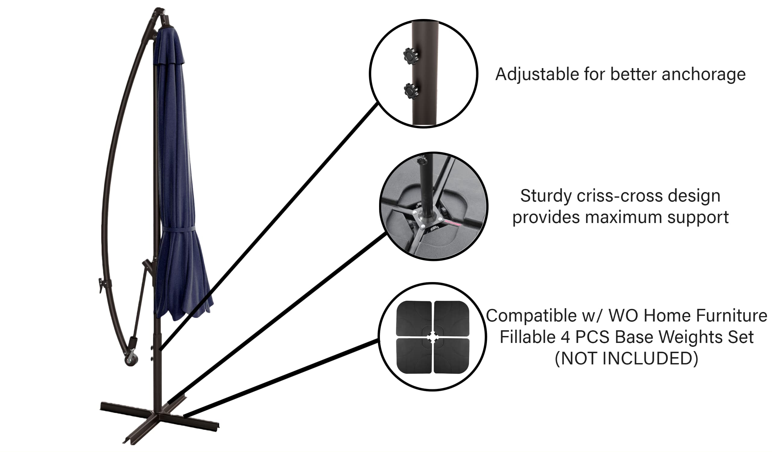 10ft Outdoor Patio Cantilever Umbrella with Stand - 2 Piece Hanging Shade Kit for Backyard, Poolside & Garden Relaxation | WO Home Furniture
