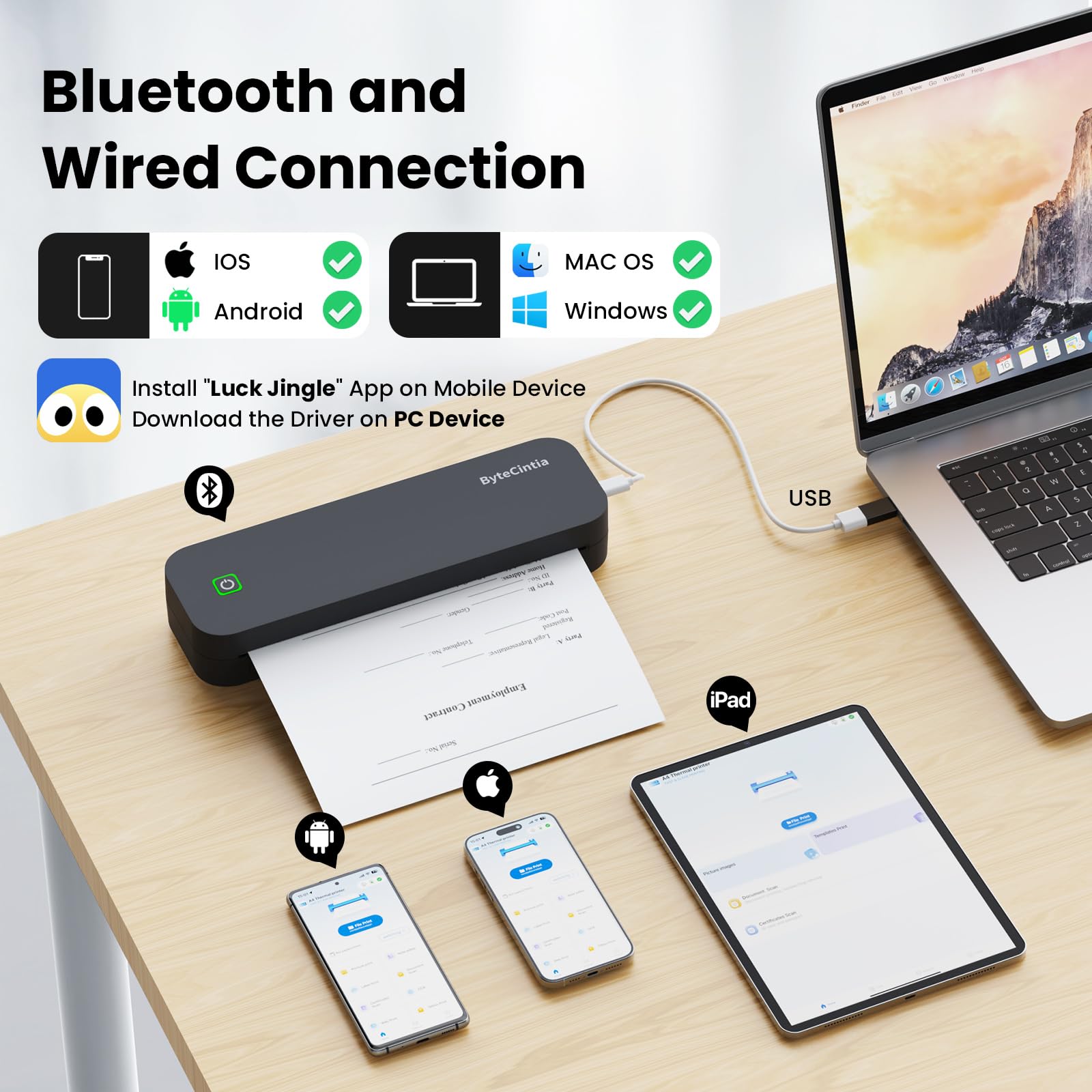 Portable Bluetooth Thermal Printer for Travel - 8.5 x 11 Inch US Letter Size, Wireless Mobile Printer Compatible with Android, iOS & Laptop - Perfect for Office Work, School Projects, Road Trips & On-the-Go Printing Needs