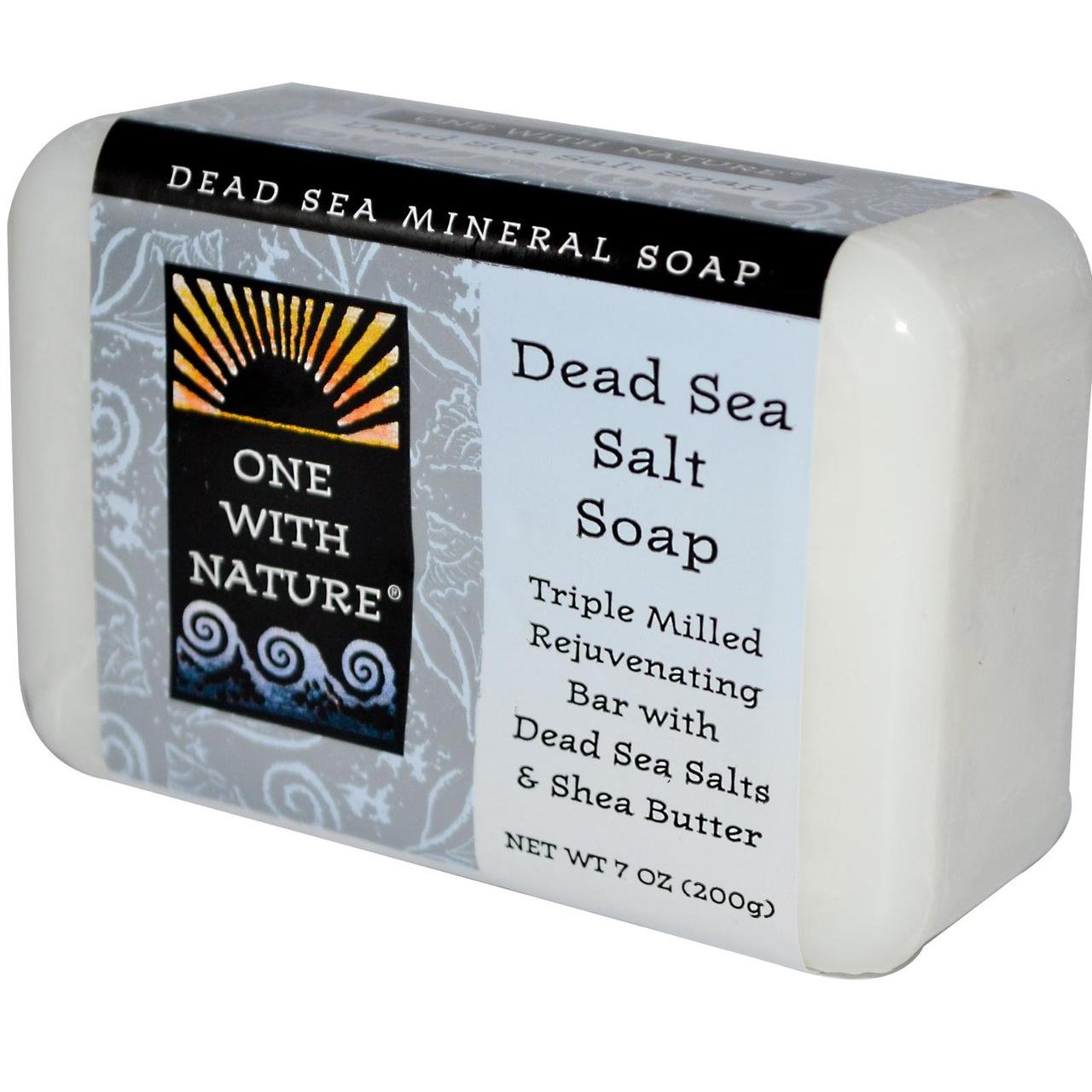 One With Nature Dead Sea Mineral Soap with Natural Salt - 7 oz Bar for Spa, Bath & Relaxation - Moisturizing & Exfoliating Skin Care