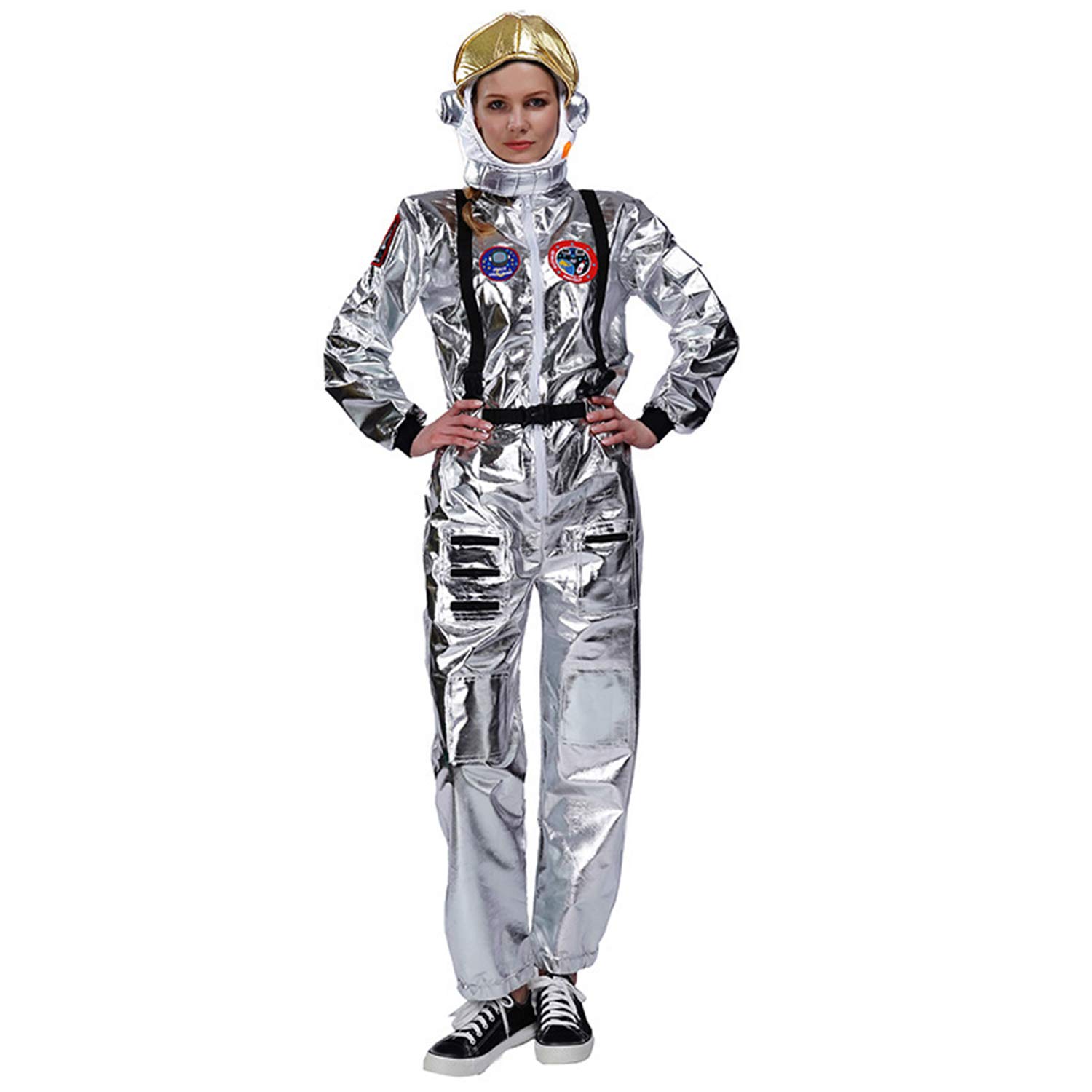 DSplay Adult Astronaut Space Jumpsuit Costume - NASA-Inspired Halloween Cosplay Outfit with Embroidered Patches & Functional Pockets | Perfect for Halloween Parties, Cosplay Events & Space-Themed Photoshoots