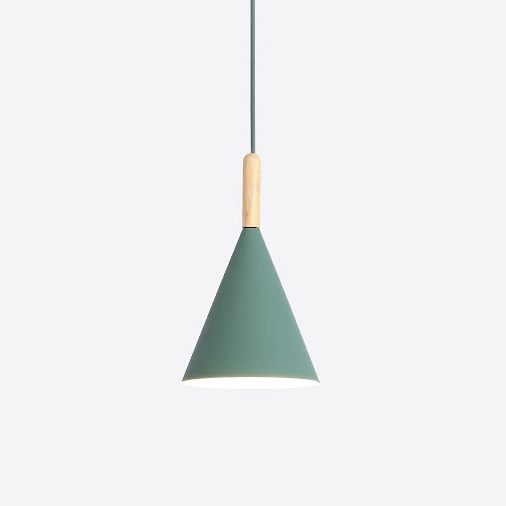 Modern Cone Shaped Wood Pendant Lighting - Minimalist E27 Hanging Chandelier for Kitchen Island, Dining Room, Living Room & Bedroom - Natural Green Ceiling Lamp for Farmhouse, Loft & Boho Decor