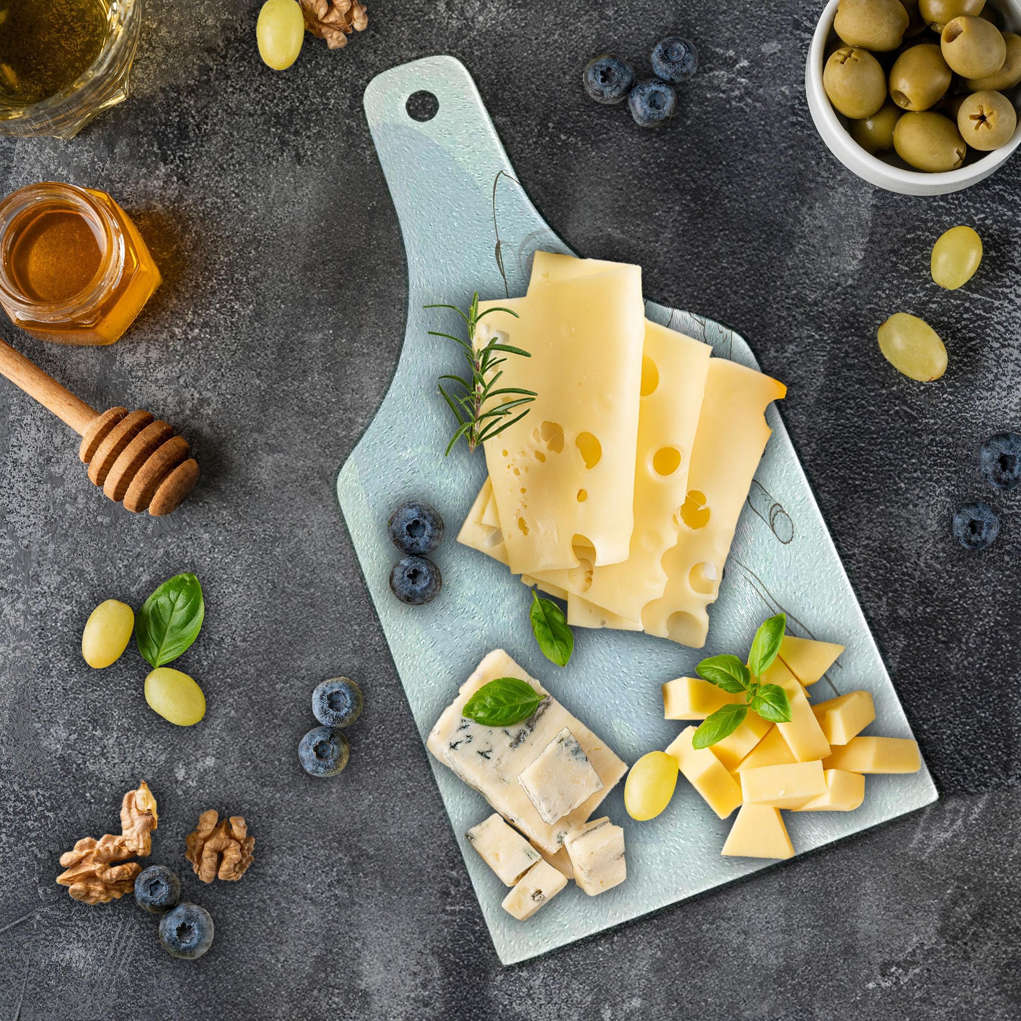 Ambesonne Wedding Cutting Board - Just Married Retro Design with Bride & Groom in Car - Tempered Glass Serving Board for Wine & Cheese - Perfect for Bridal Showers, Anniversaries & Newlywed Gifts (Silver, Red, White)