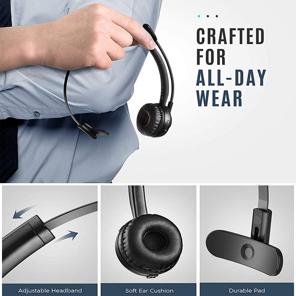 Noise Cancelling USB Headset with Microphone - 3.5mm Jack Computer Headphone for PC, Call Center & Gaming - Single Ear Headset with Audio Controls for Skype, Office Work & Online Meetings (Ideal for Remote Work & Customer Support)