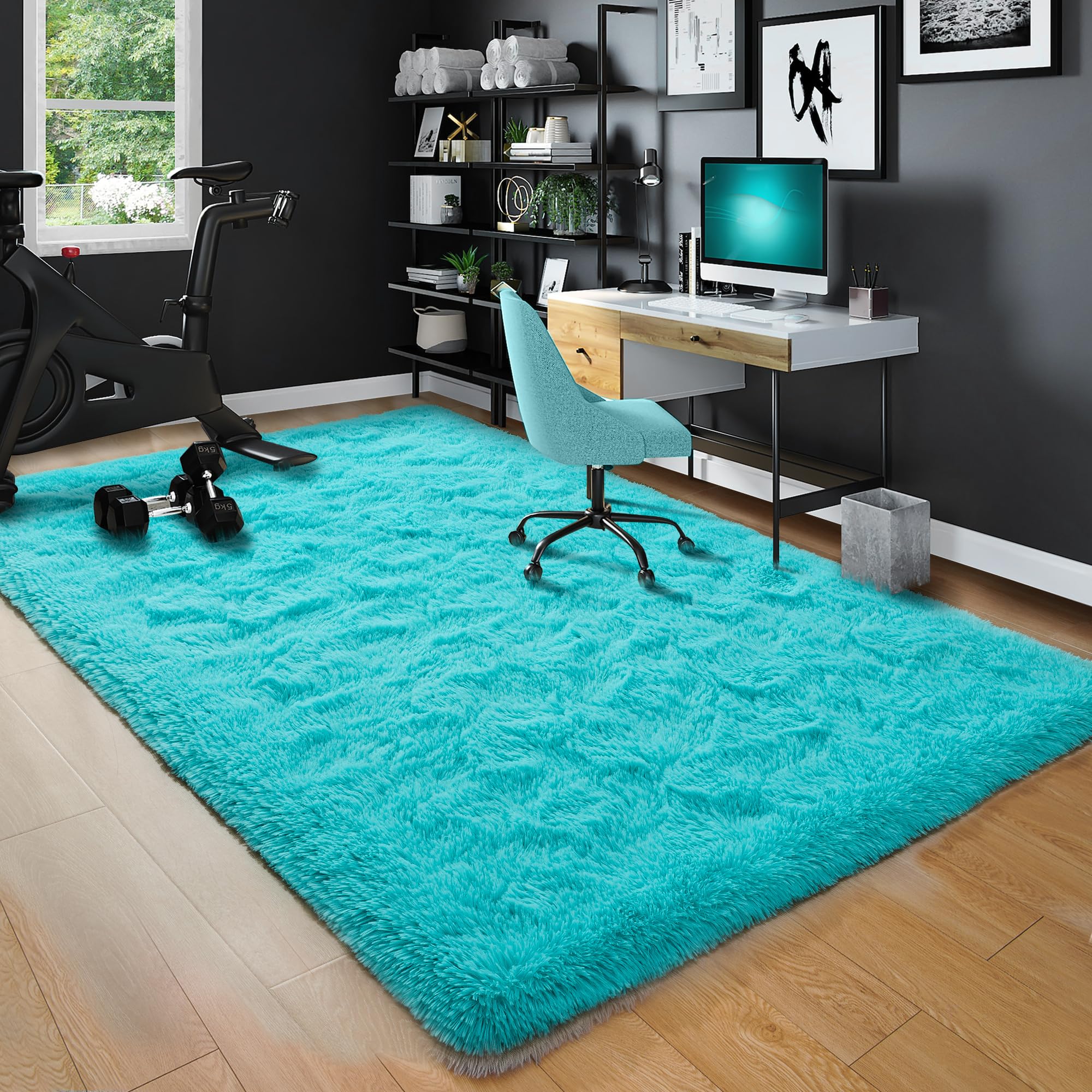Fluffy Teal Blue 6x9 Shaggy Area Rug - Soft Thick Fuzzy Large Living Room Carpet, Plush Bedroom Rug, Cozy Dorm Floor Mat - Perfect for Living Room Decor, Kids Room Aesthetic & Cozy Home Comfort