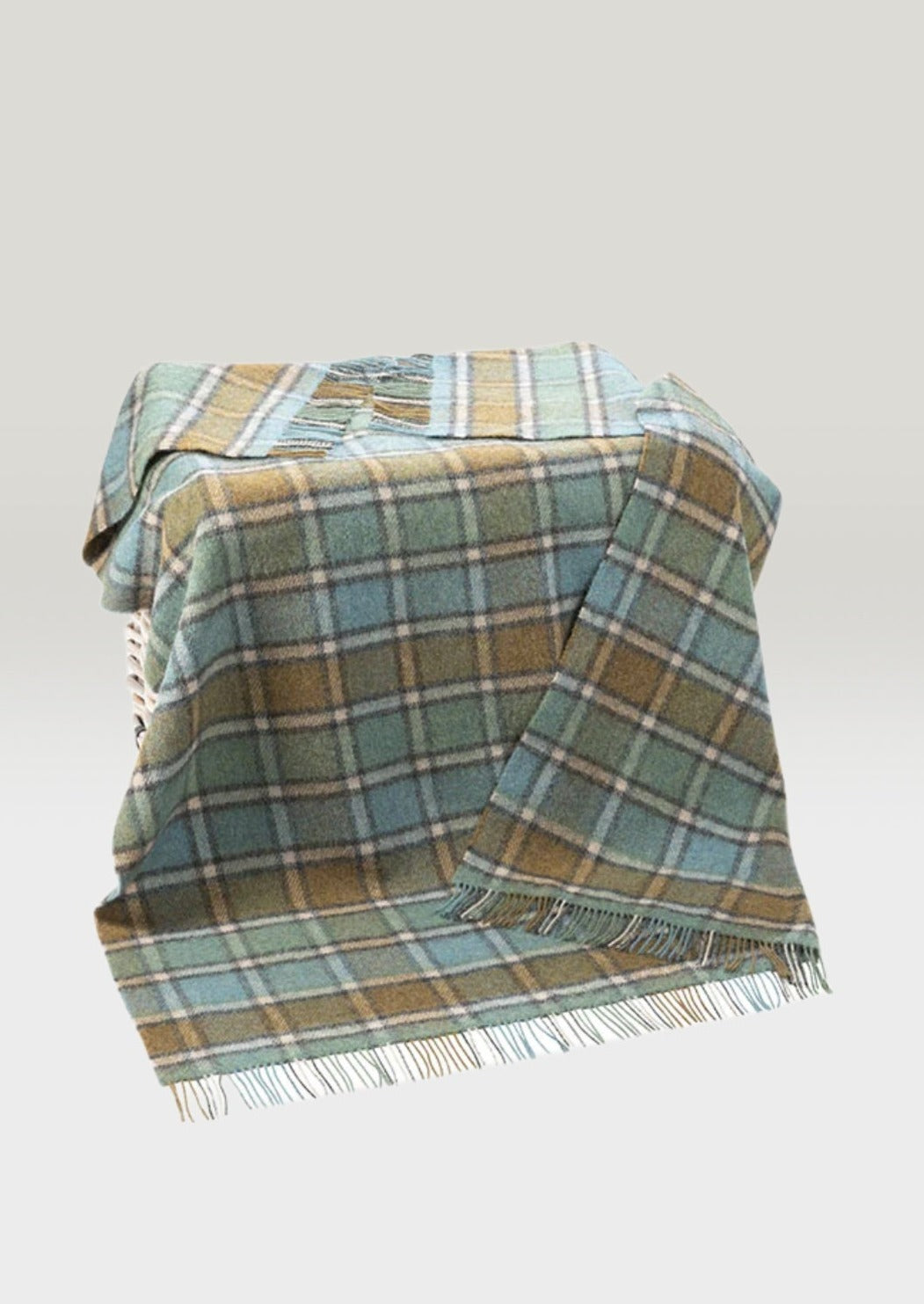 John Hanly Large Lichen Sea Green and Beige Plaid Blanket - Soft Cozy Throw for Couch, Bed & Outdoor Picnics - Perfect for Home Decor, Camping and Gift Giving