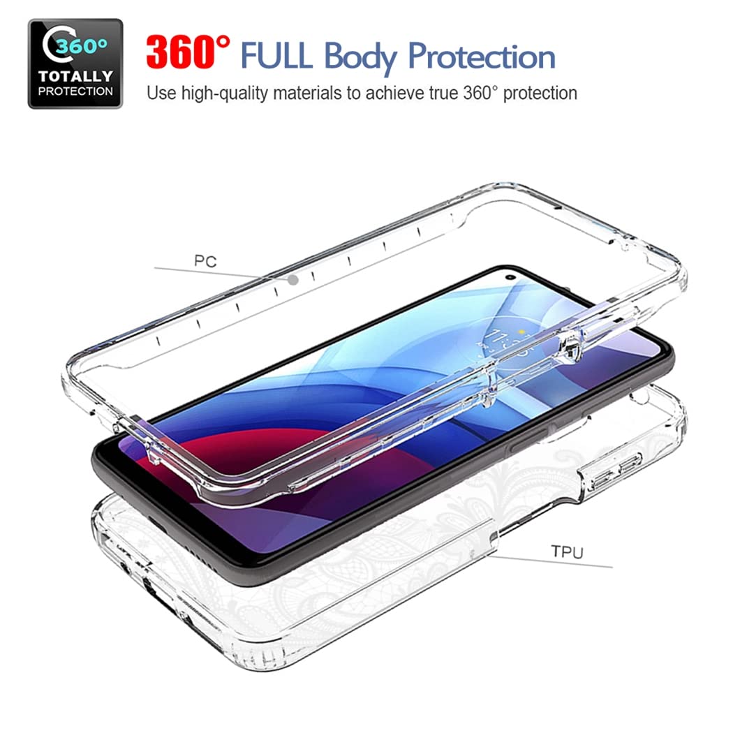 Premium Clear Mandala Phone Case for Motorola Moto G Power 2021 (XT2117) with Tempered Glass Screen Protector - Shockproof Full Body Protective Cover for Women & Men - Perfect for Daily Use, Travel and Outdoor Activities