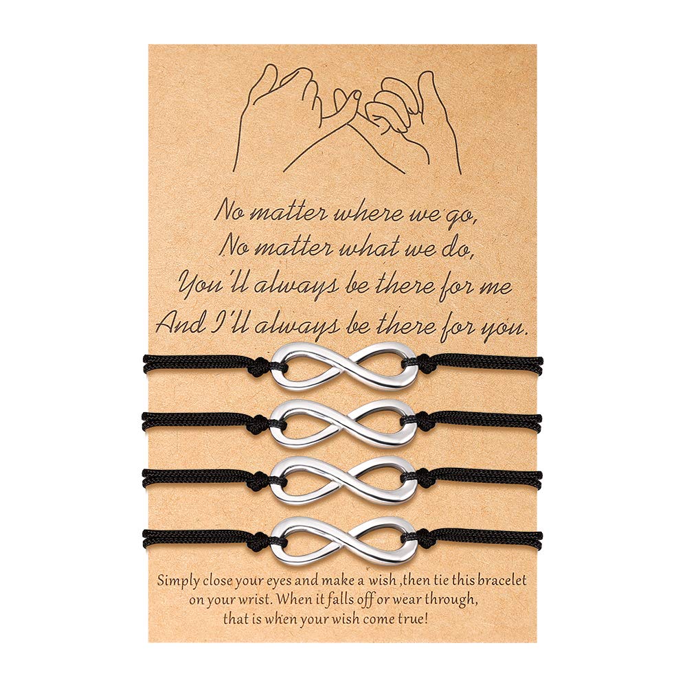 KINGSIN Pinky Promise Bracelets Set of 4 - Best Friendship Bracelets for Sisters, Best Friends & Family - Perfect for Birthdays, Anniversaries & Matching Jewelry Gifts