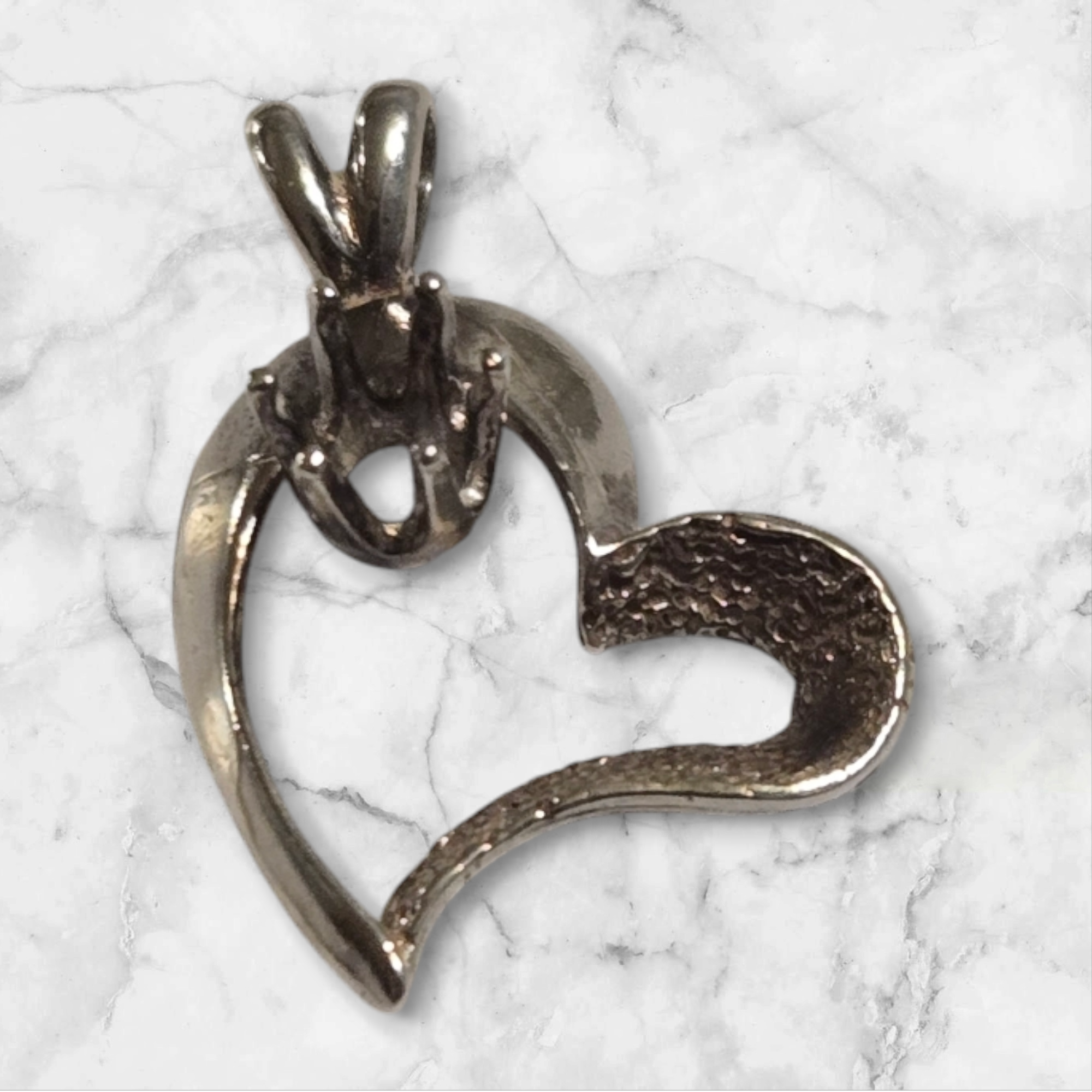 Solid Sterling Silver or 14K Gold 4mm/6mm Round Semi-Textured Heart Pendant Setting - Handmade in USA - Perfect for Necklaces, Bracelets & Jewelry Making