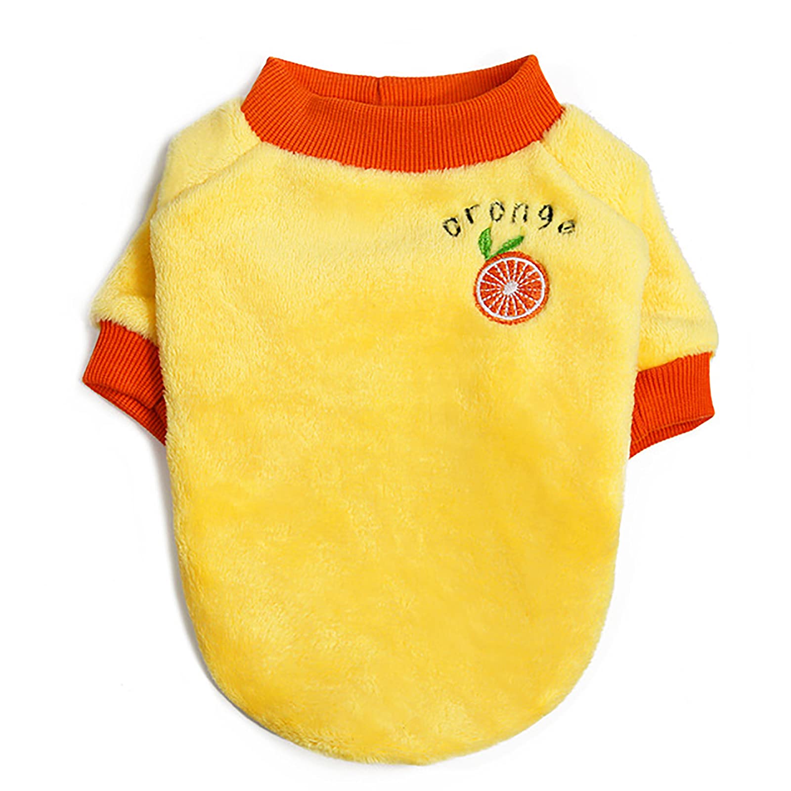 Warm Fleece Dog Sweater - Winter Coat for Small & Medium Dogs & Cats - Cozy Yellow Fruit Pajamas for Indoor & Outdoor Use
